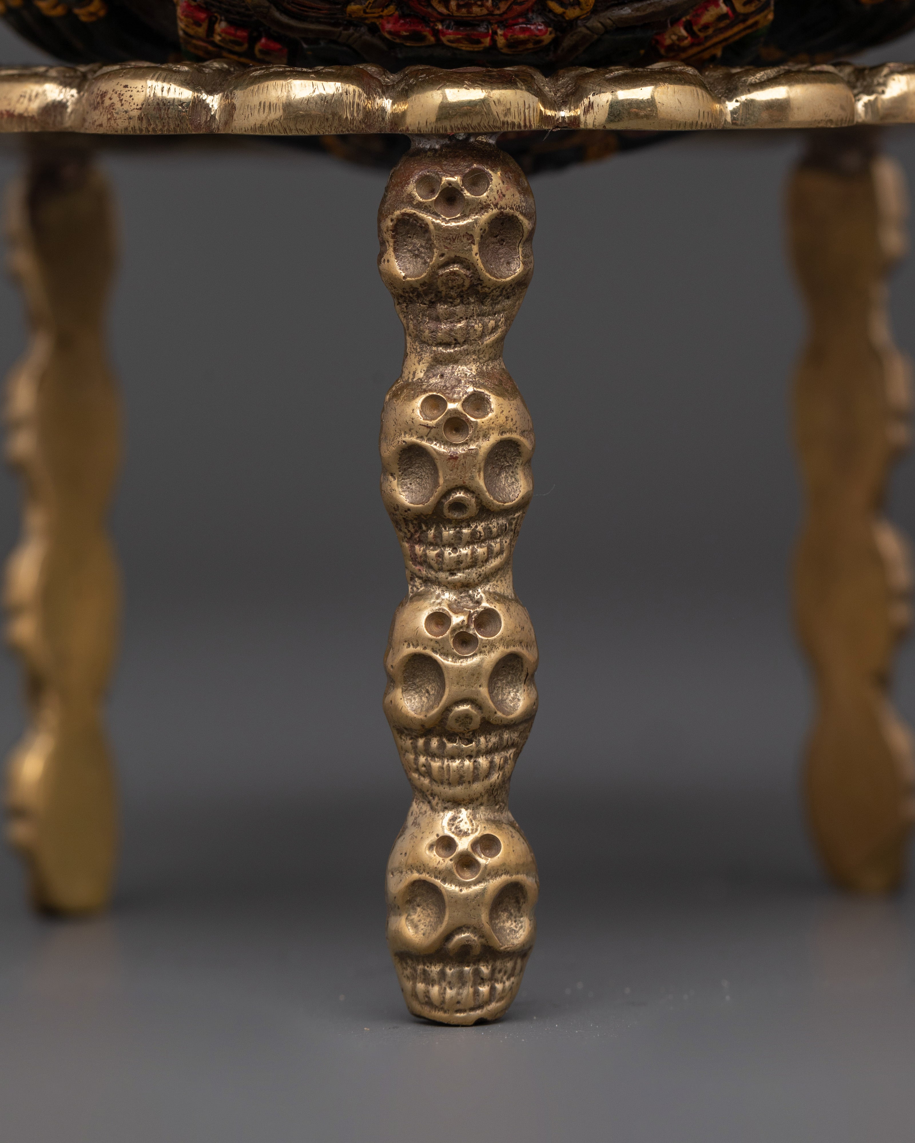 Handcrafted Resin Kapala with Brass Stand | Tibetan Ritual Skull Cup