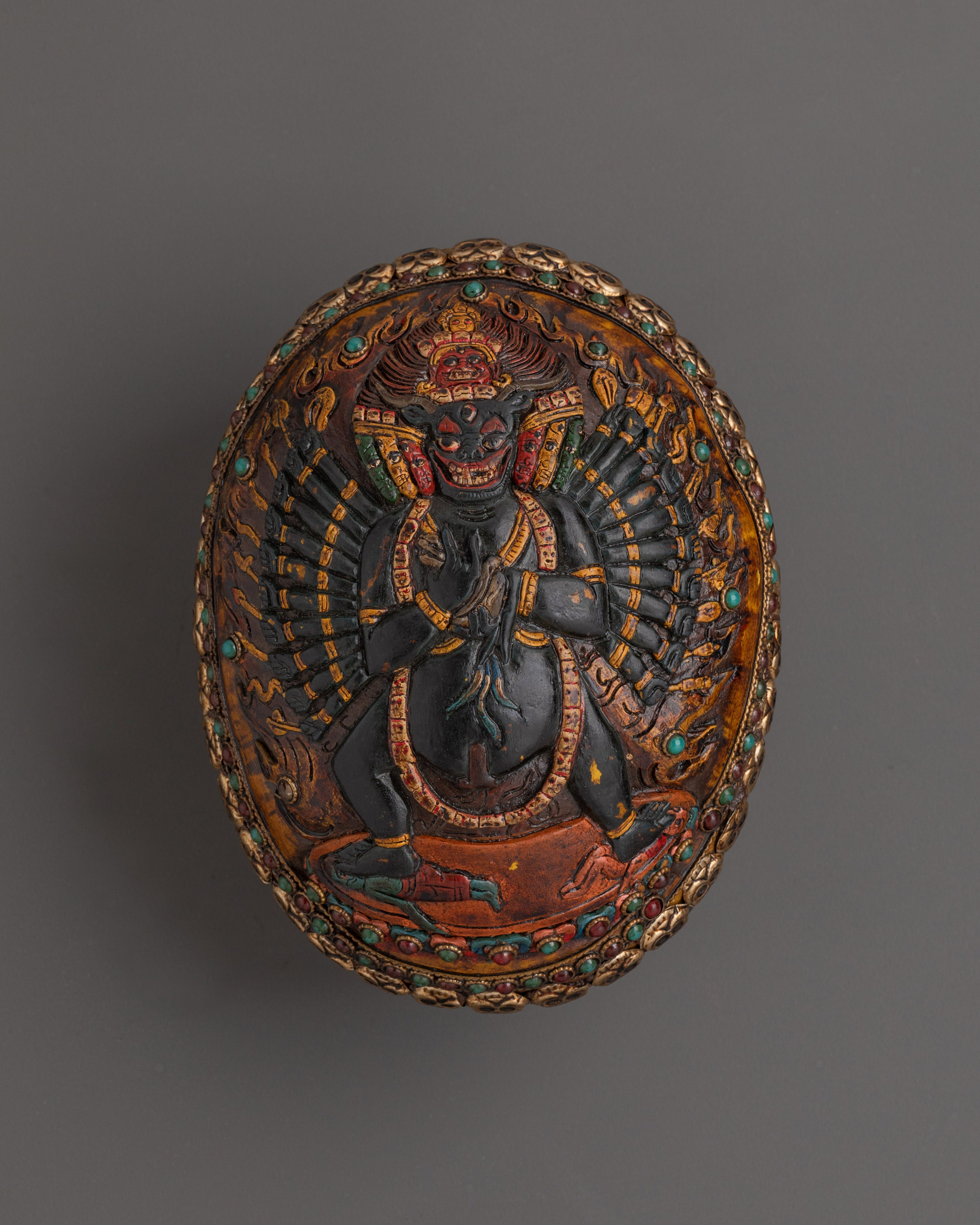 Handcrafted Resin Kapala with Brass Stand | Tibetan Ritual Skull Cup
