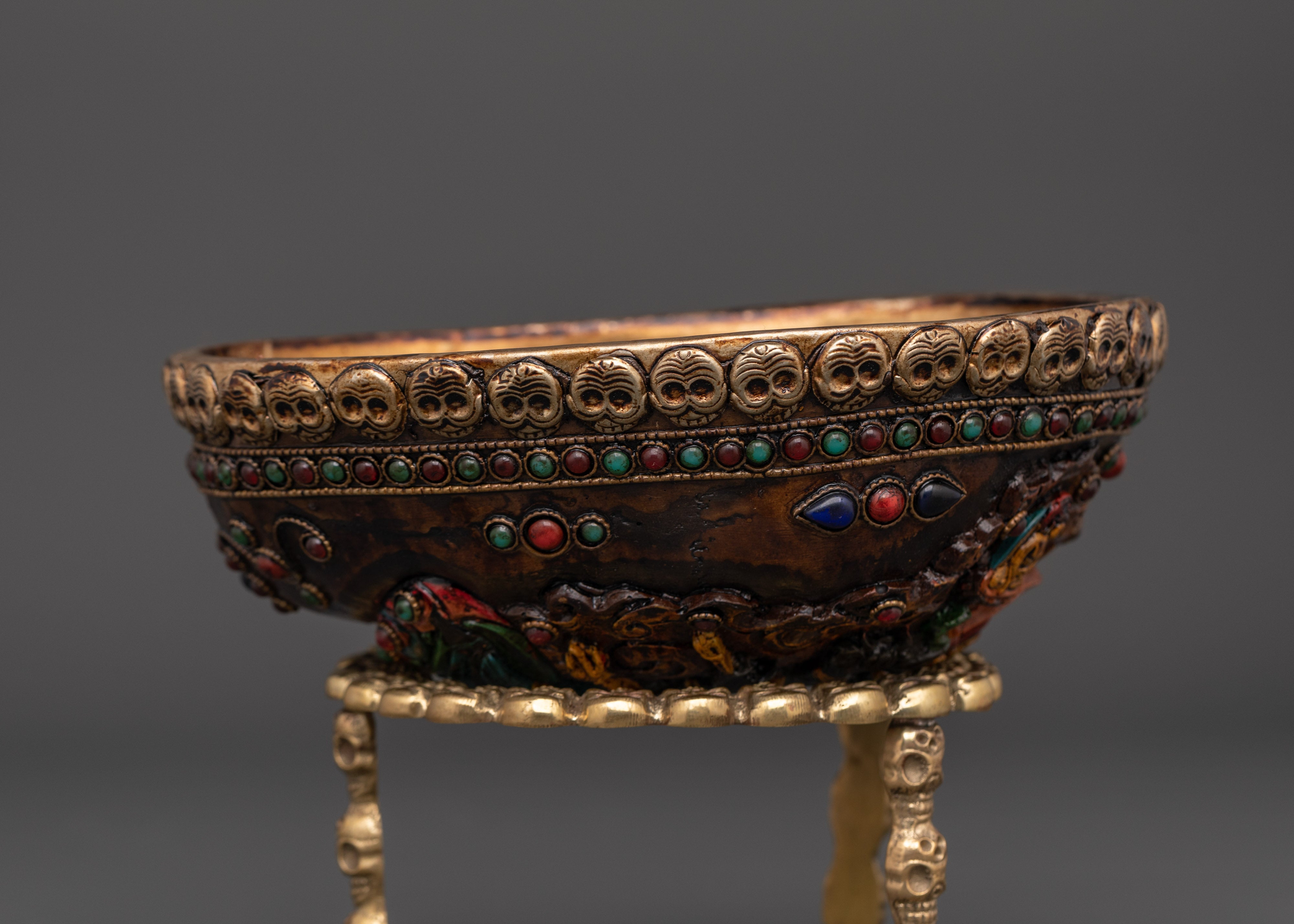 Tantric Spiritual Kapala Skull Cup for Ritual Offerings and Meditation