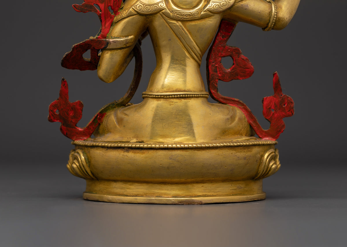 Manjushri Tantric Statue | Gold Plated Copper Wisdom Deity Sculpture