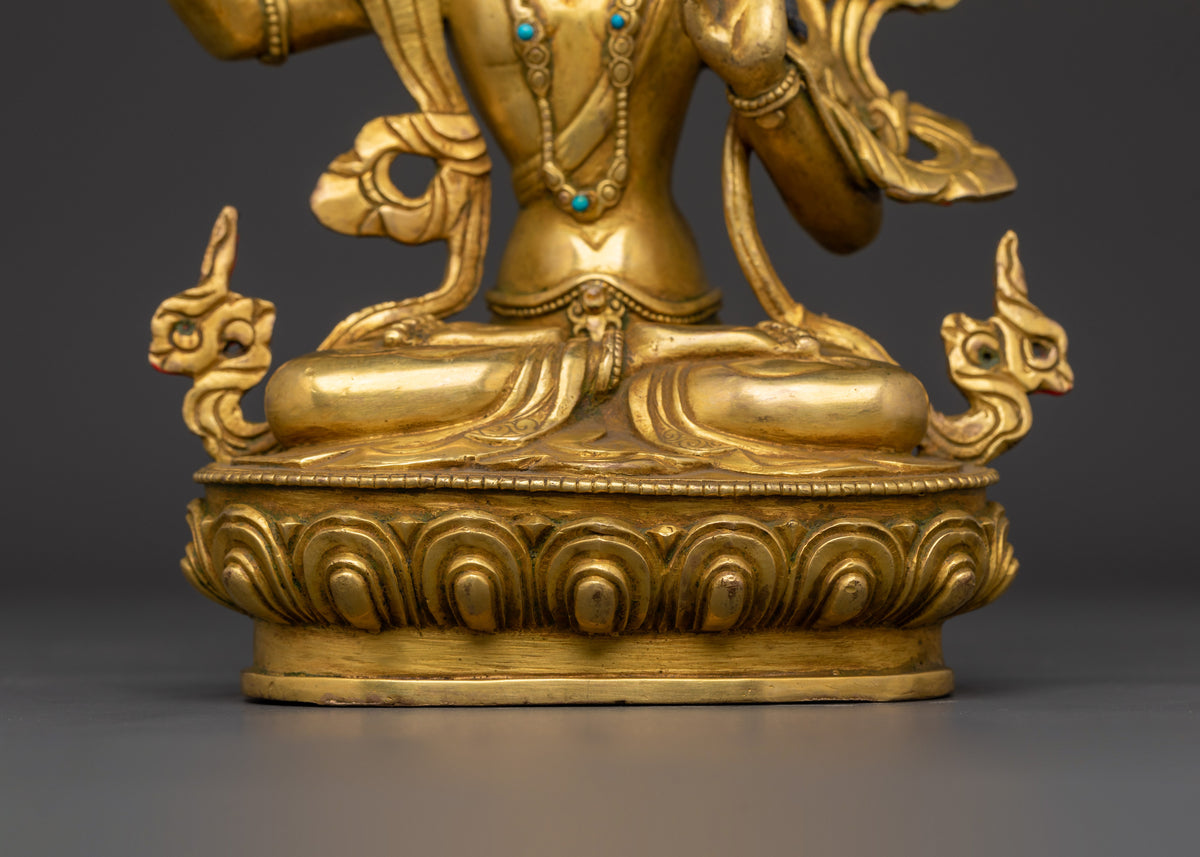 Manjushri Tantric Statue | Gold Plated Copper Wisdom Deity Sculpture