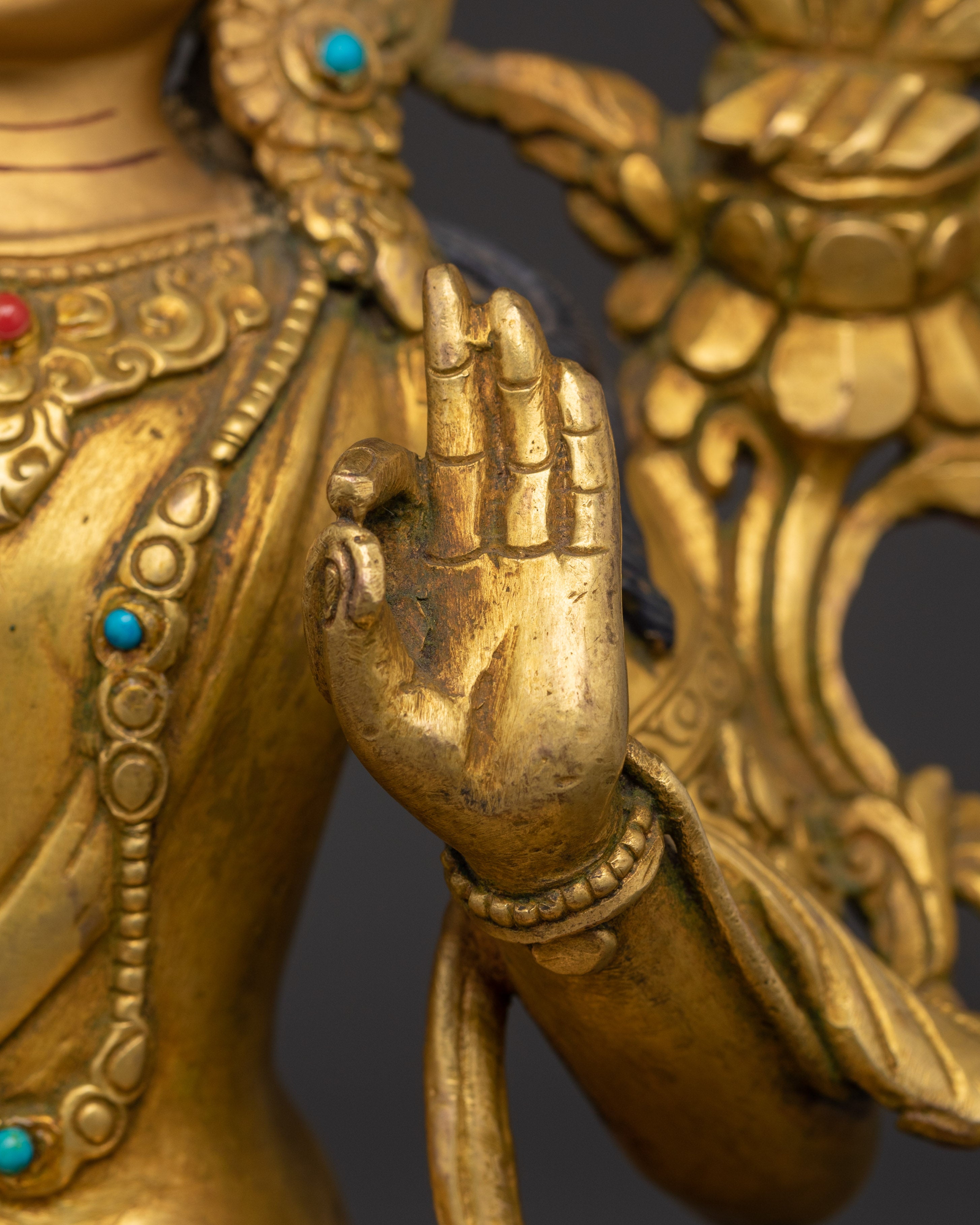 Manjushri Tantric Statue | Gold Plated Copper Wisdom Deity Sculpture