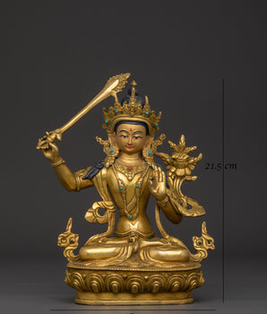 Manjushri Tantric Statue | Gold Plated Copper Wisdom Deity Sculpture