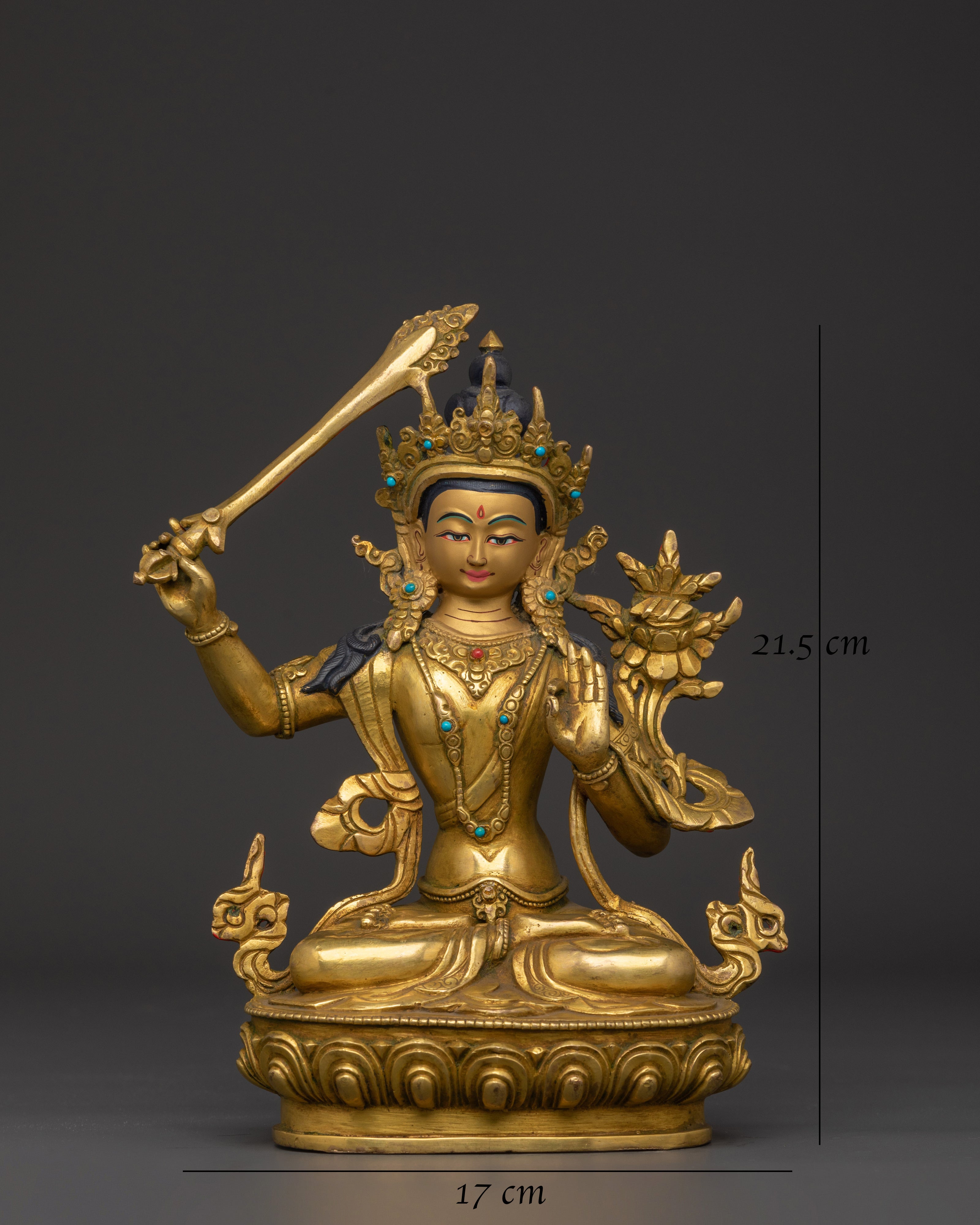 Manjushri Tantric Statue | Gold Plated Copper Wisdom Deity Sculpture