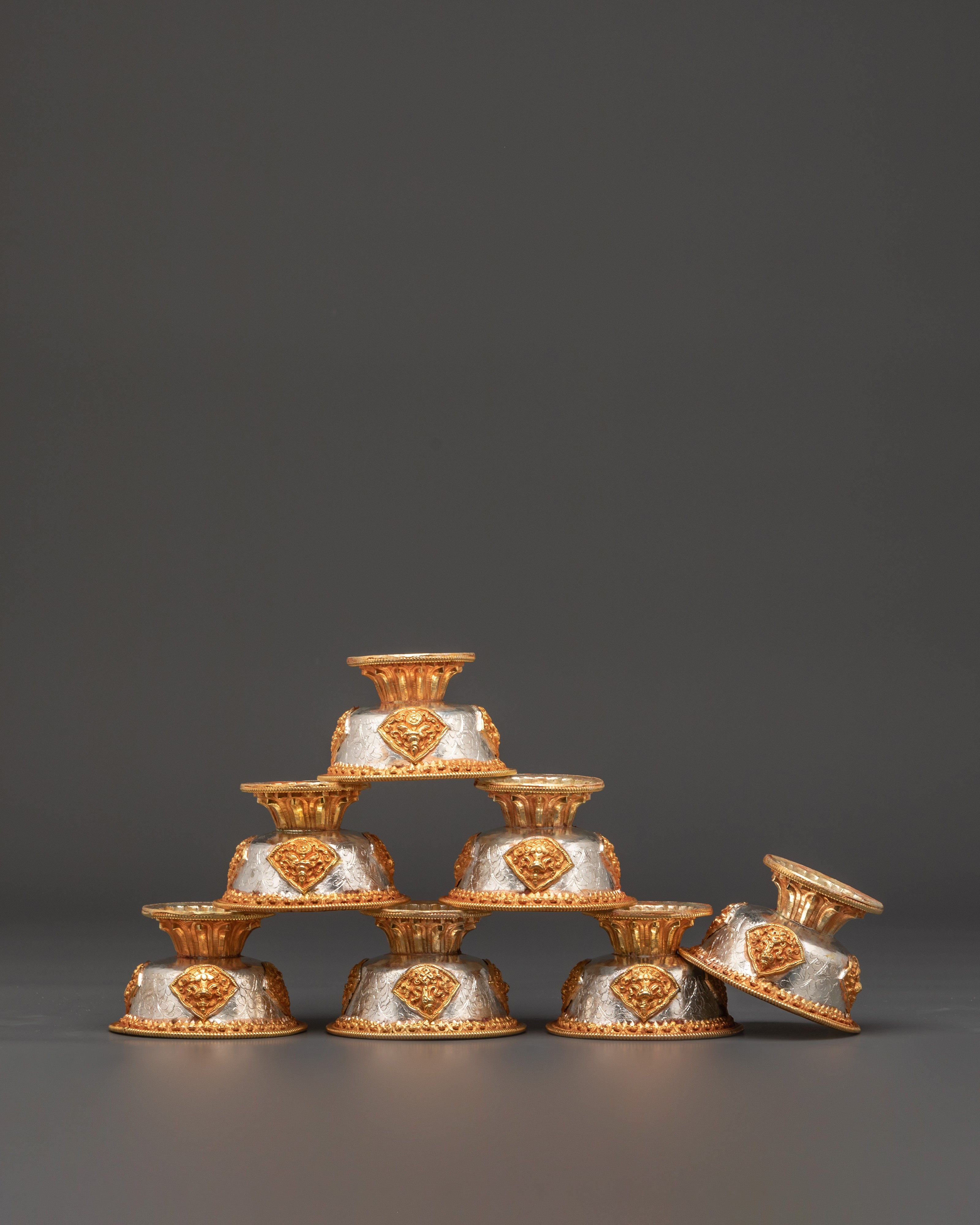 Gold Plated Offering Bowl Set | Buddhist Ritual Cups