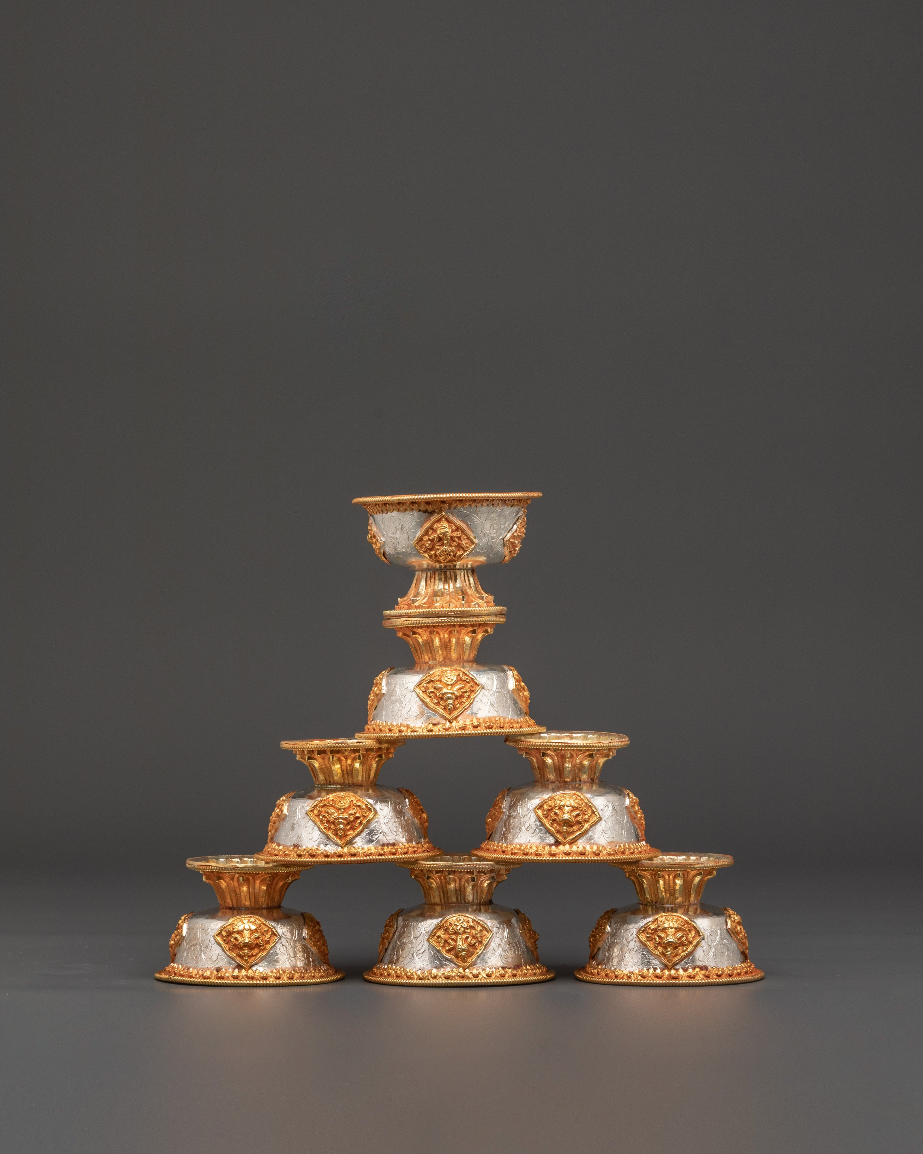 Gold Plated Offering Bowl Set | Buddhist Ritual Cups