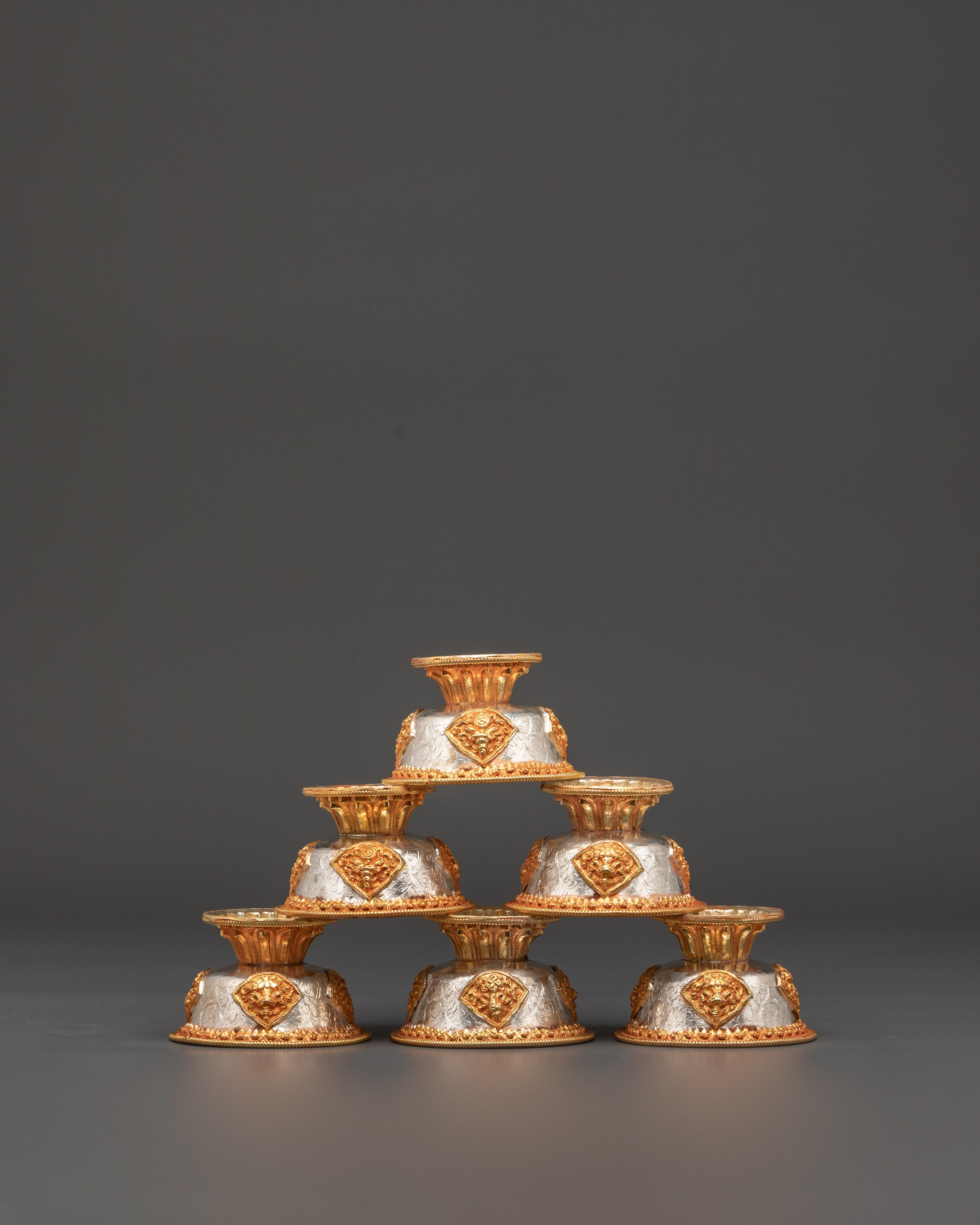 Gold Plated Offering Bowl Set | Buddhist Ritual Cups