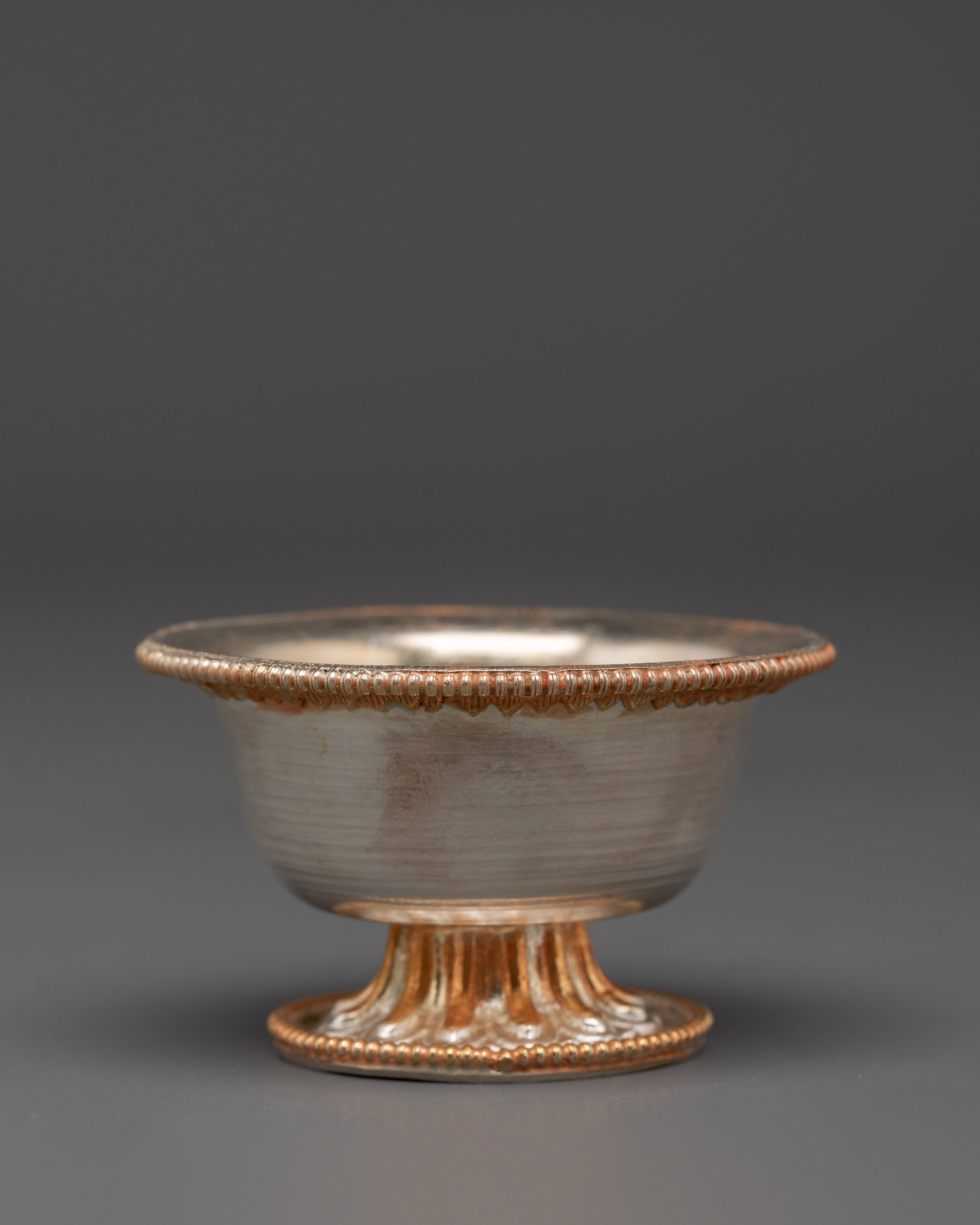 Tibetan Seven Offering Bowl Set | Copper Ritual Bowls with Silver & Gold Plating