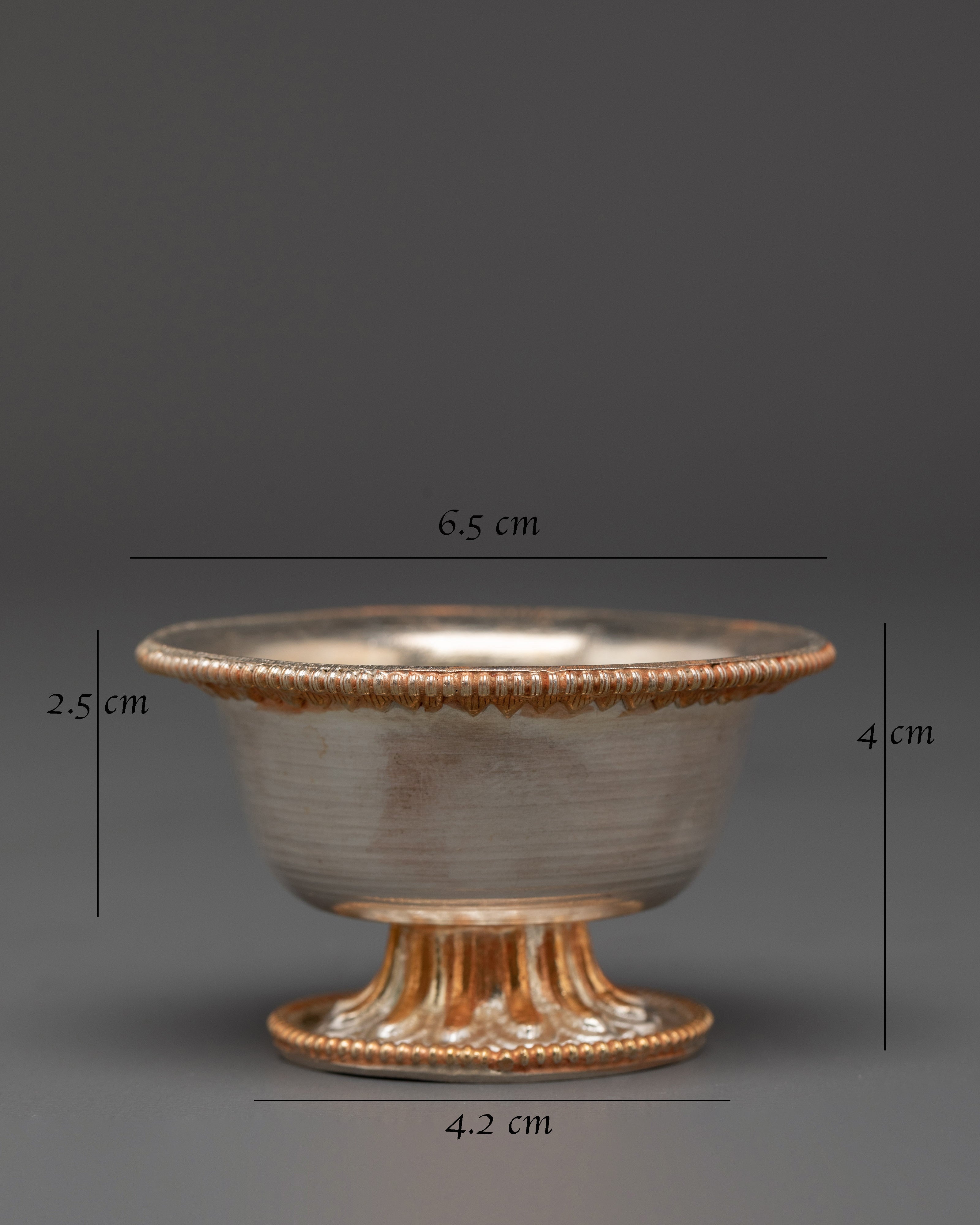 Tibetan Seven Offering Bowl Set | Copper Ritual Bowls with Silver & Gold Plating