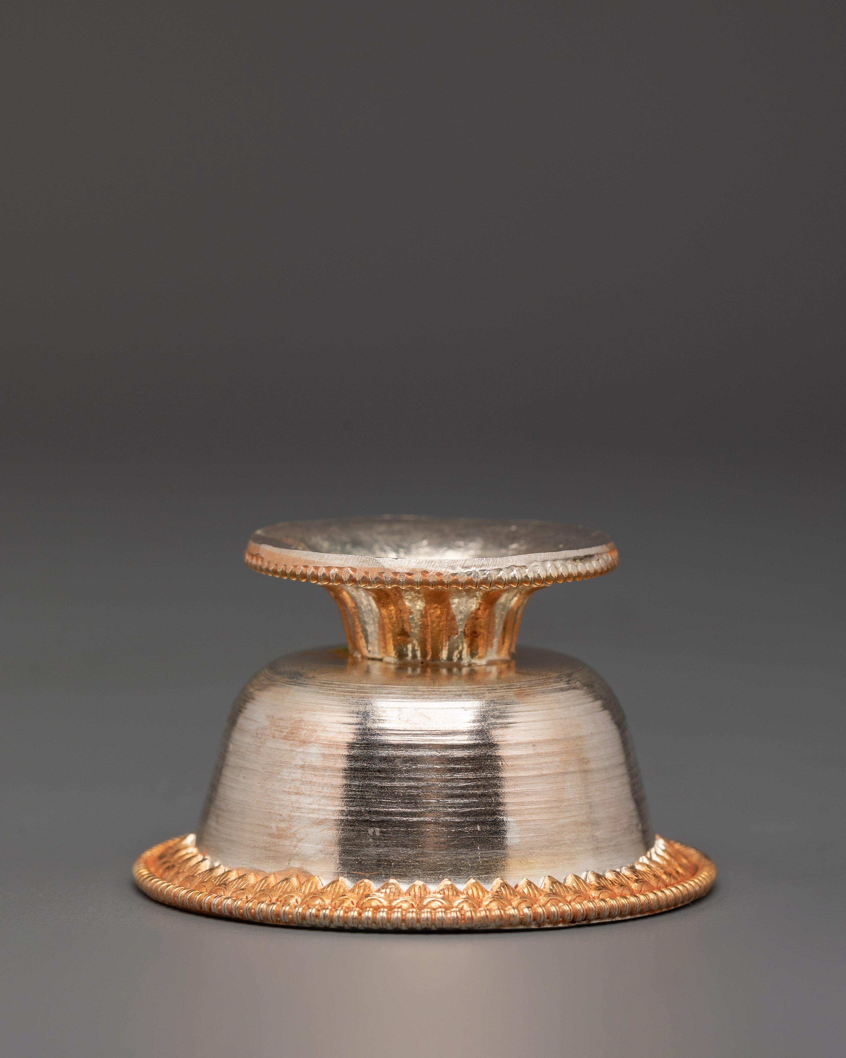Tibetan Seven Offering Bowl Set | Copper Ritual Bowls with Silver & Gold Plating