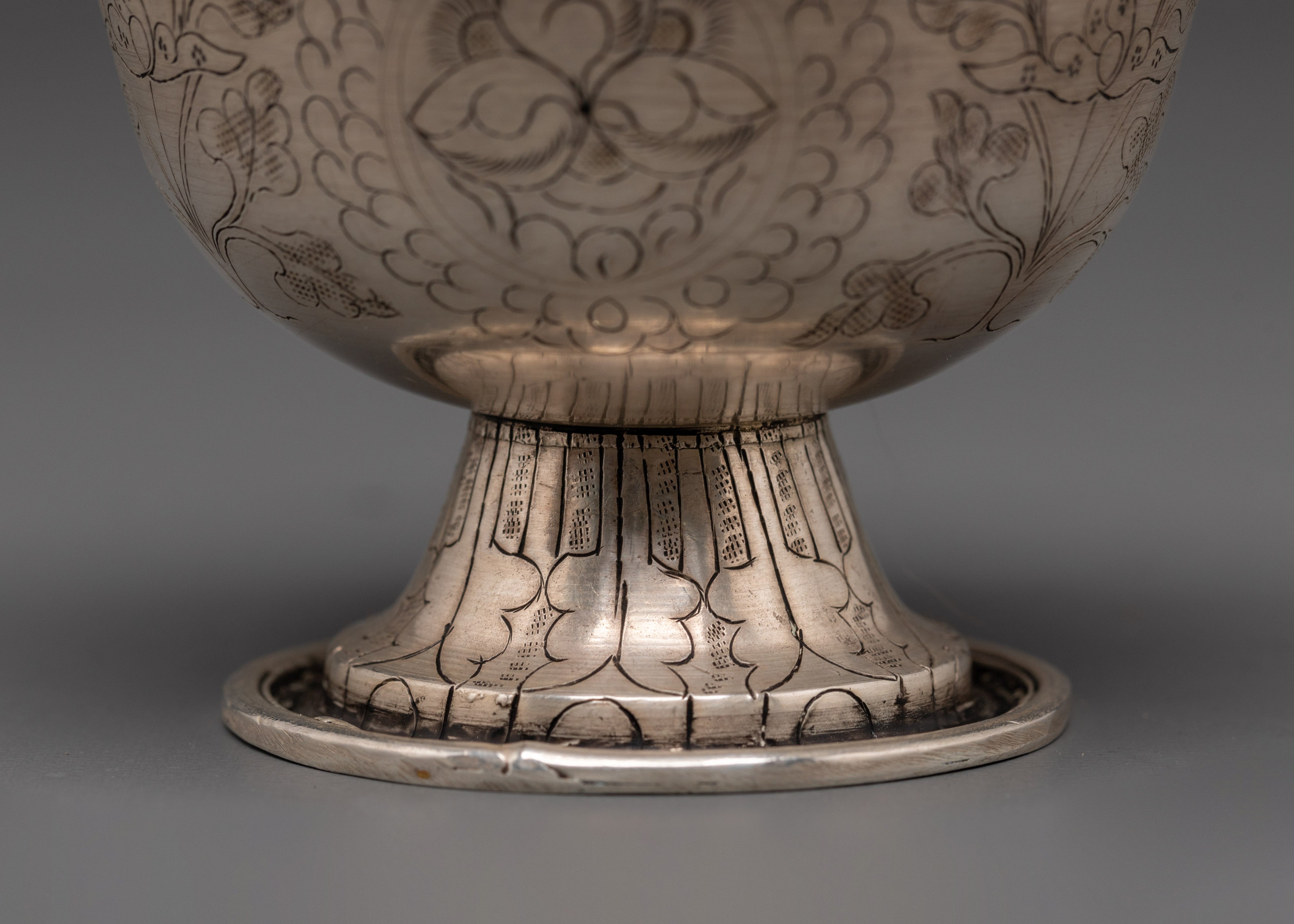 Tibetan Ritual Water Bowl Set | Silver-Plated Copper Offering Bowls