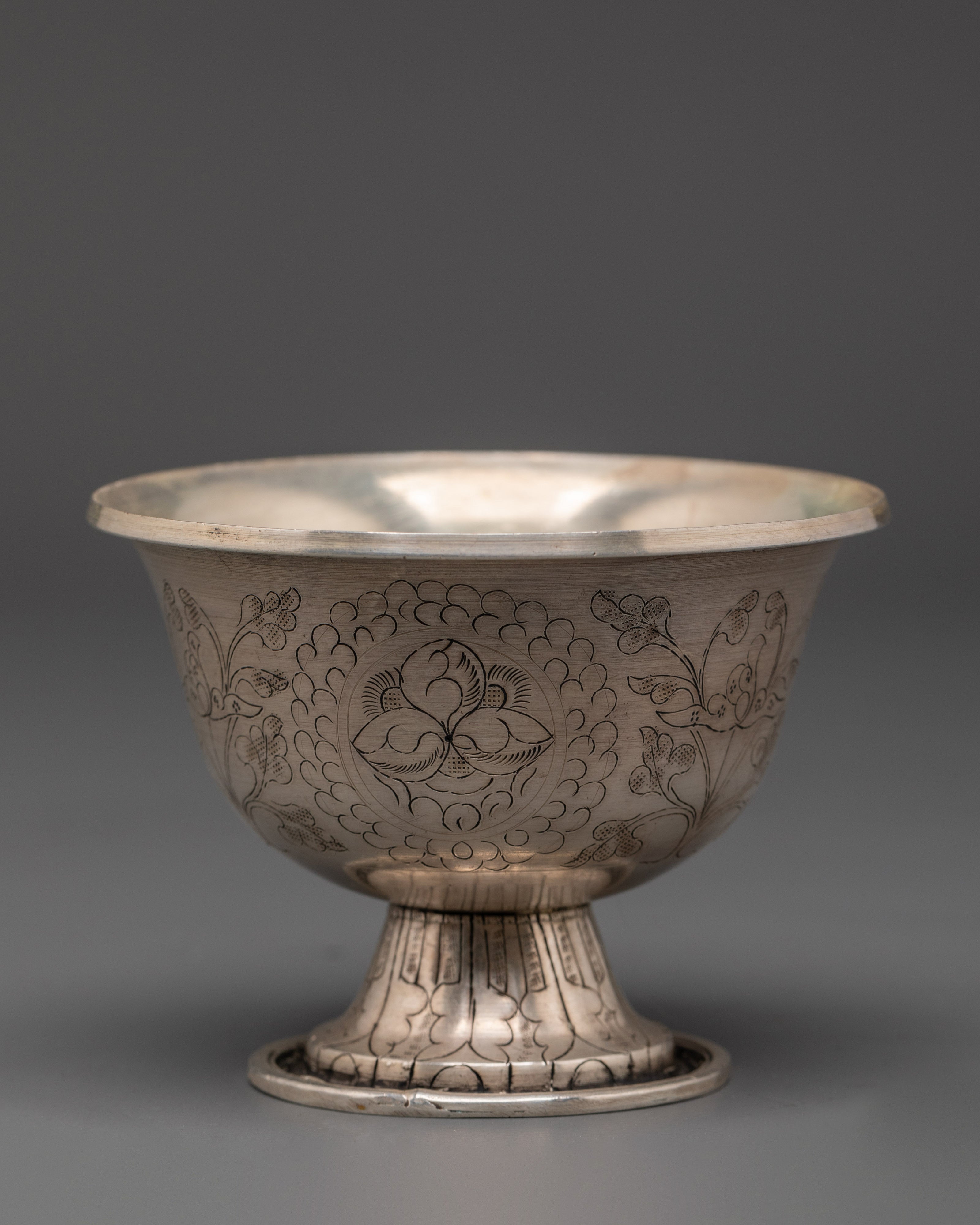 Tibetan Ritual Water Bowl Set | Silver-Plated Copper Offering Bowls