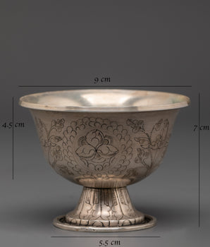 Tibetan Ritual Water Bowl Set | Silver-Plated Copper Offering Bowls