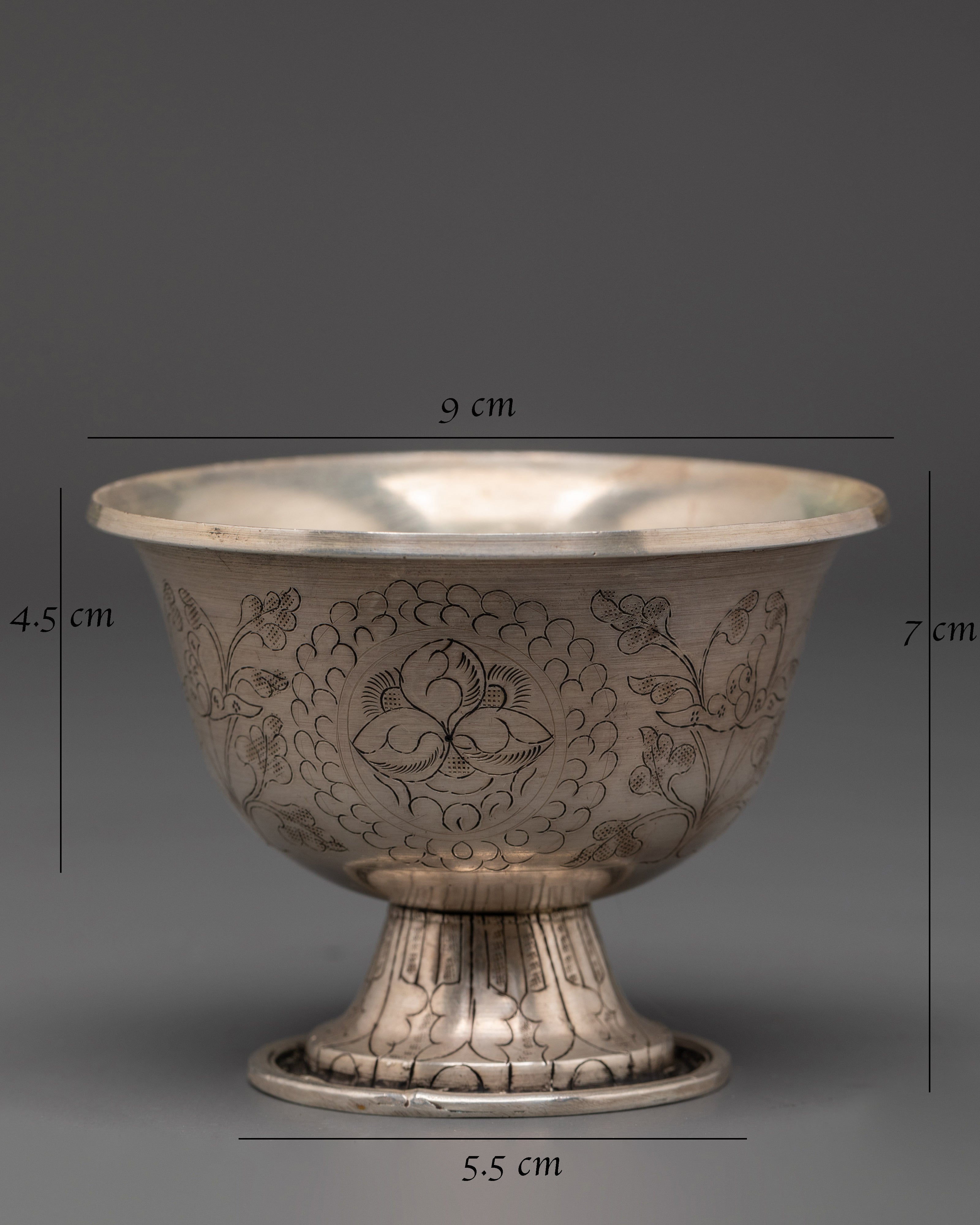 Tibetan Ritual Water Bowl Set | Silver-Plated Copper Offering Bowls