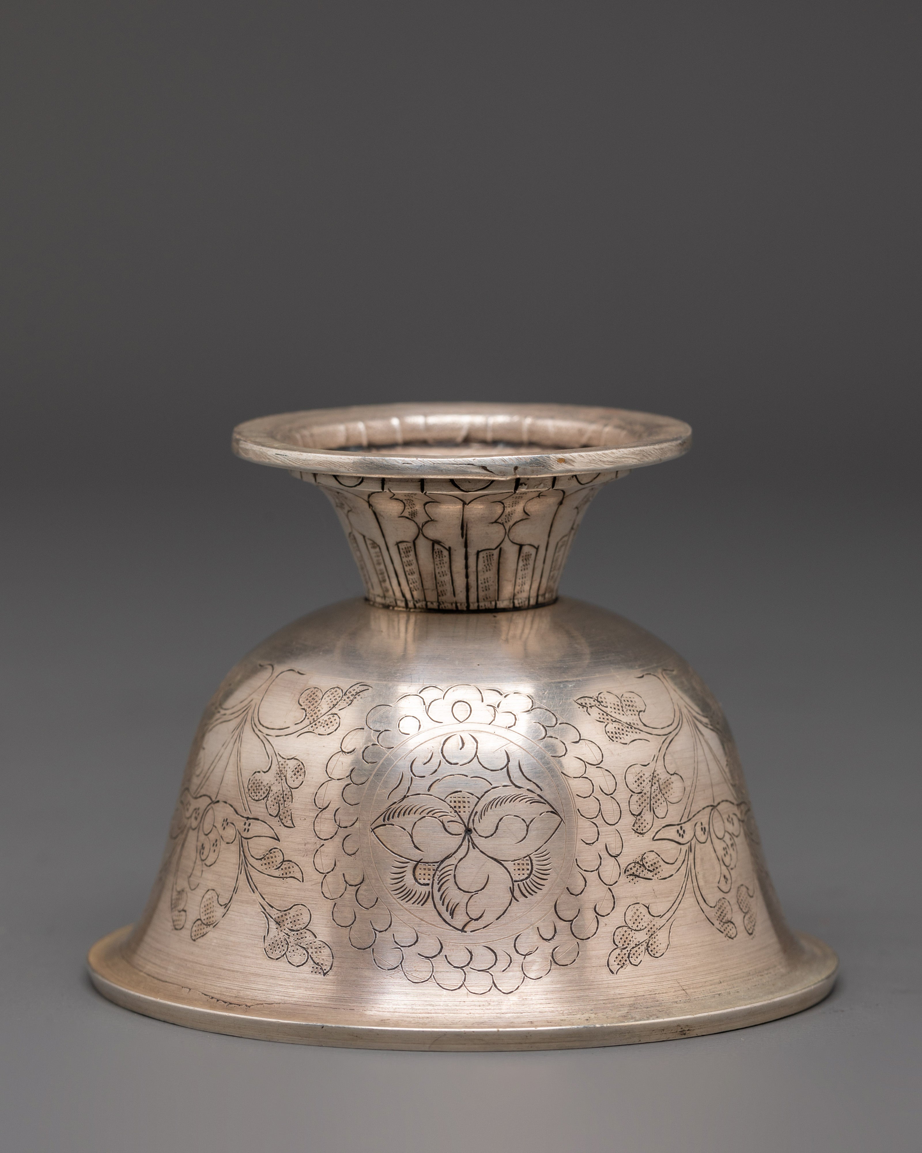 Tibetan Ritual Water Bowl Set | Silver-Plated Copper Offering Bowls