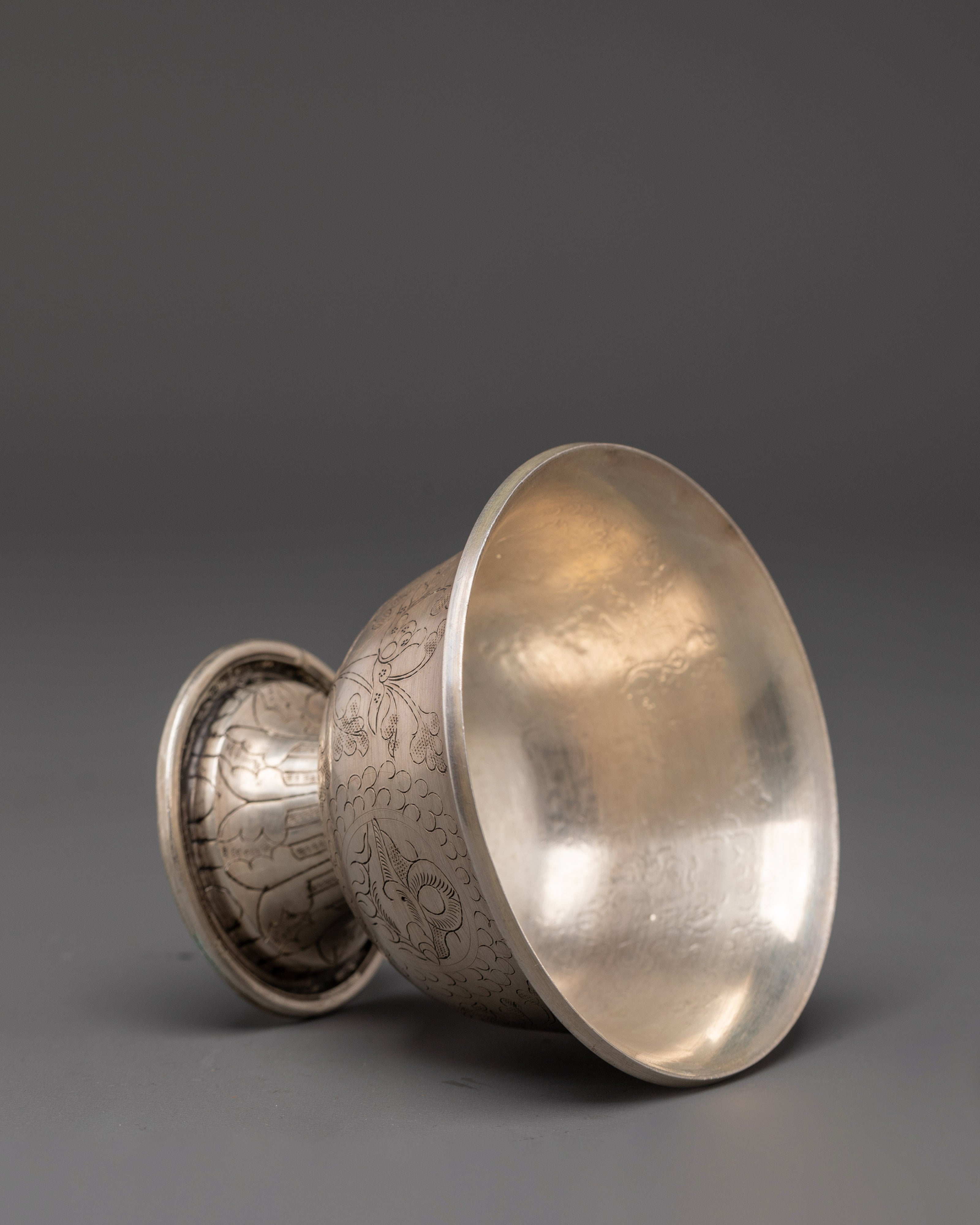 Tibetan Ritual Water Bowl Set | Silver-Plated Copper Offering Bowls