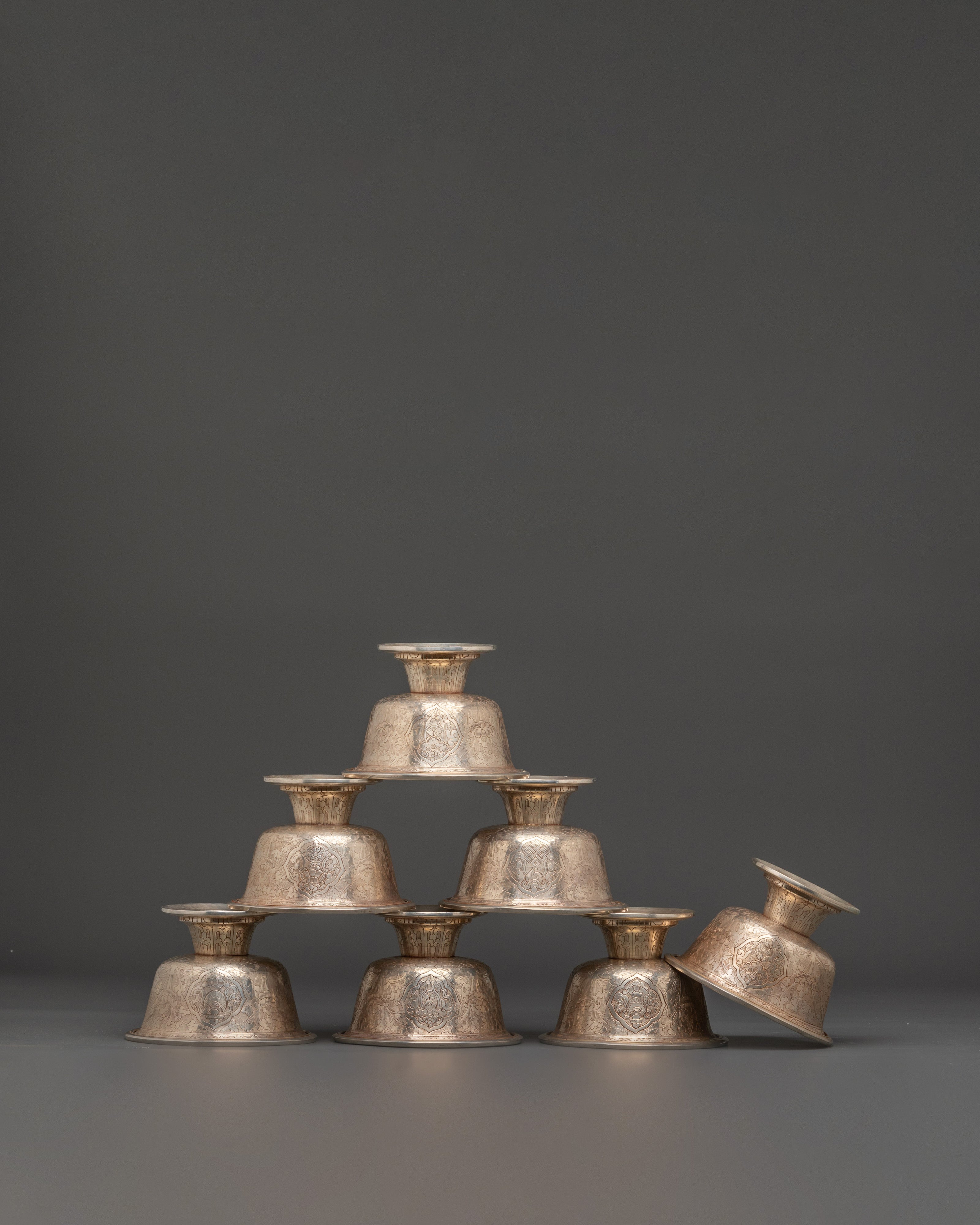 Spiritual Offering Bowl Set | Silver-Plated Copper Bowls 9cm Height