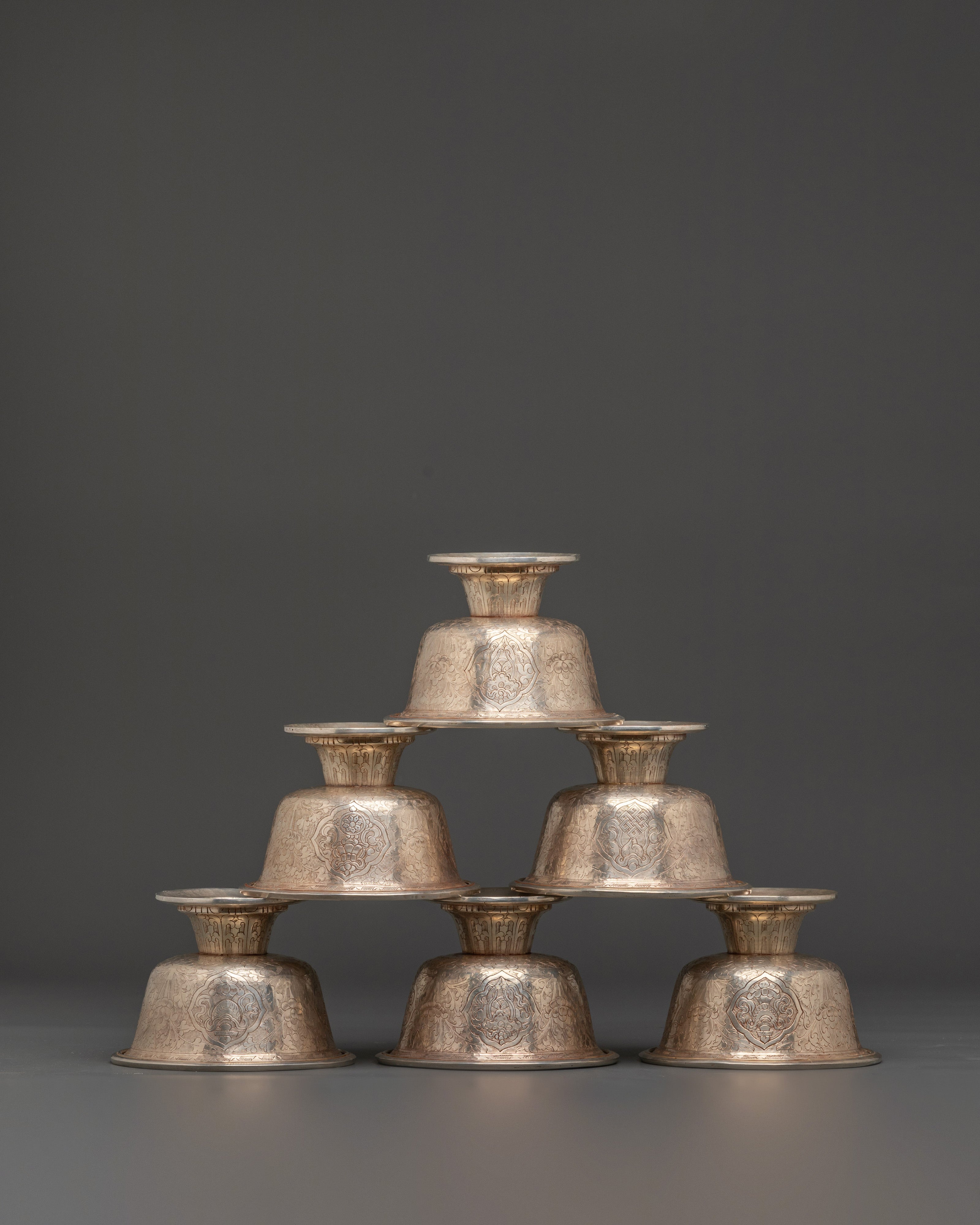 Spiritual Offering Bowl Set | Silver-Plated Copper Bowls 9cm Height