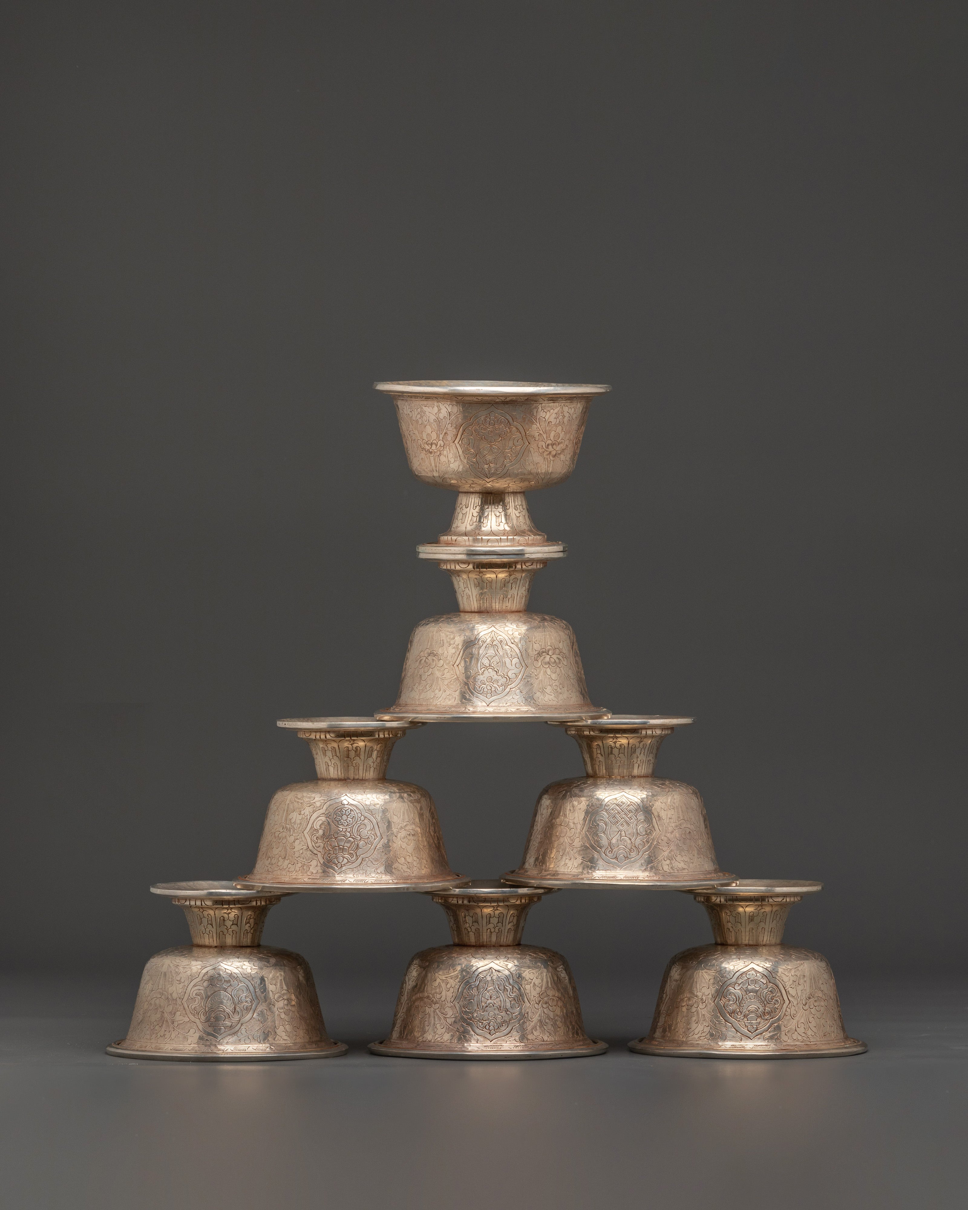 Spiritual Offering Bowl Set | Silver-Plated Copper Bowls 9cm Height