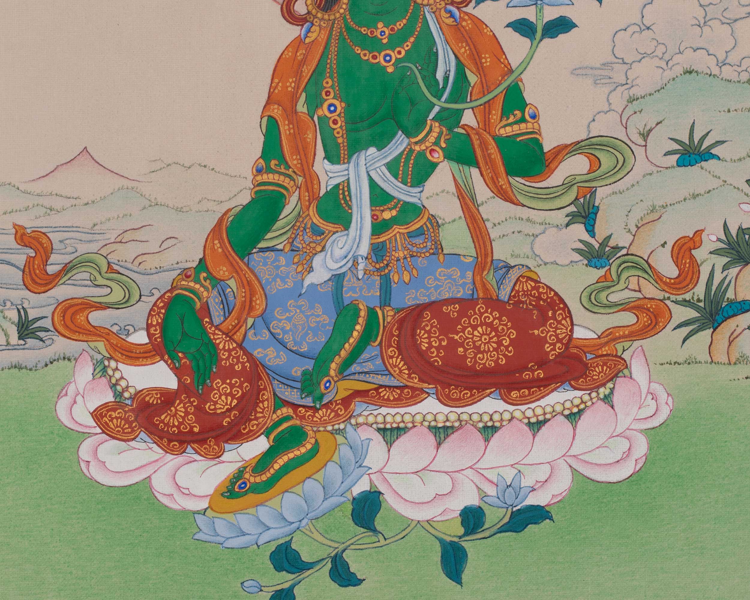 Goddess Shyama Tara Thangka | Green Tara Artwork of Compassion and Protection