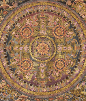 Traditional Buddha Mandala | 24K Gold Tibetan Thangka of Peace and Awakening