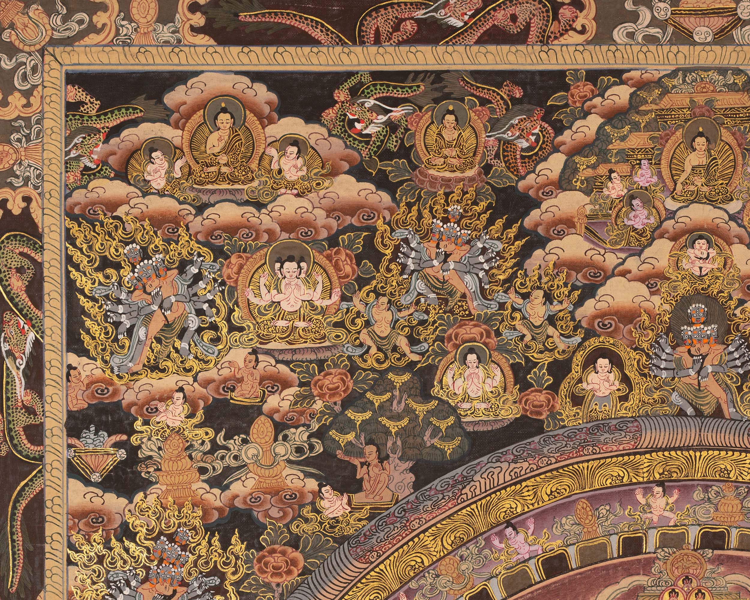 Traditional Buddha Mandala | 24K Gold Tibetan Thangka of Peace and Awakening