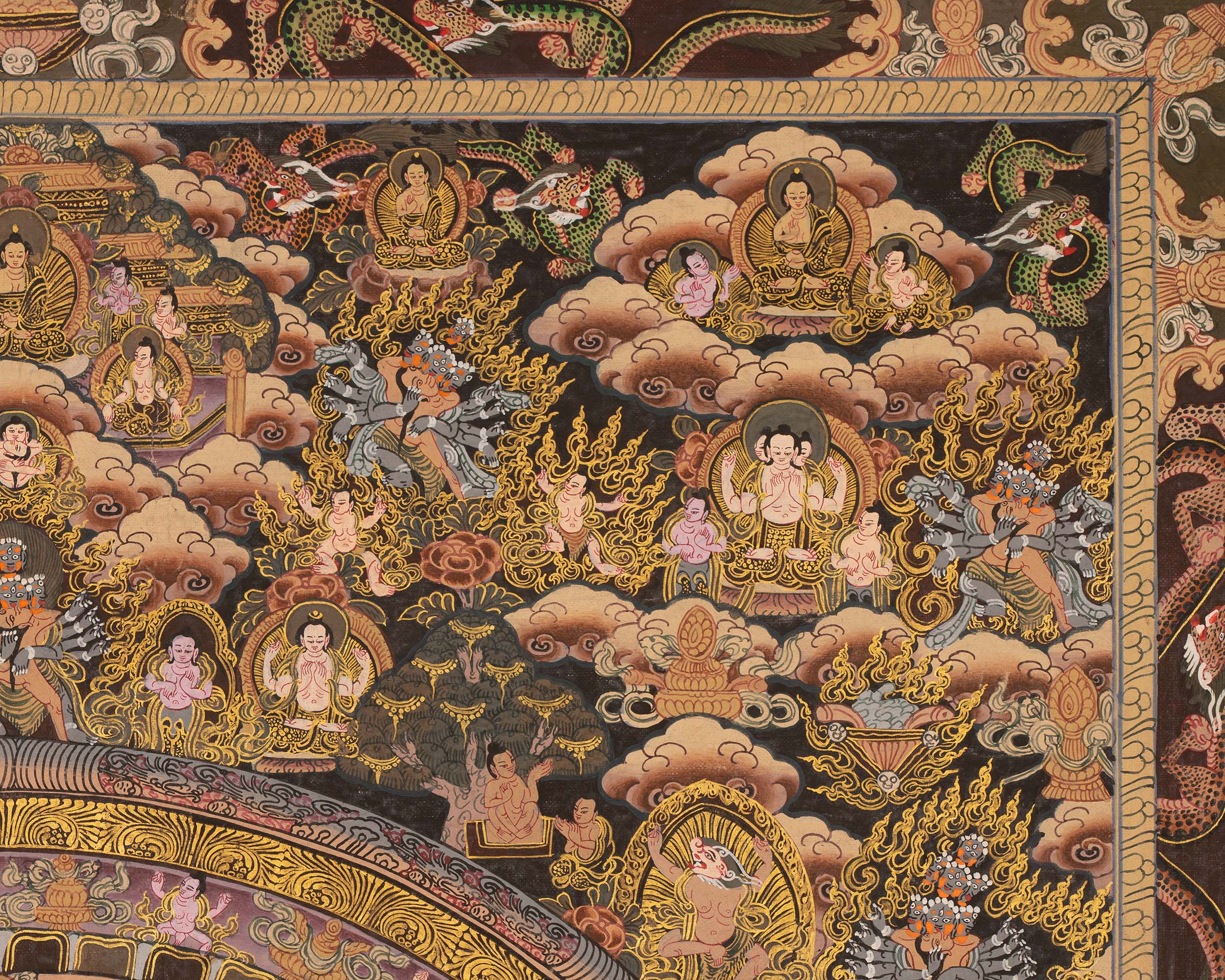 Traditional Buddha Mandala | 24K Gold Tibetan Thangka of Peace and Awakening