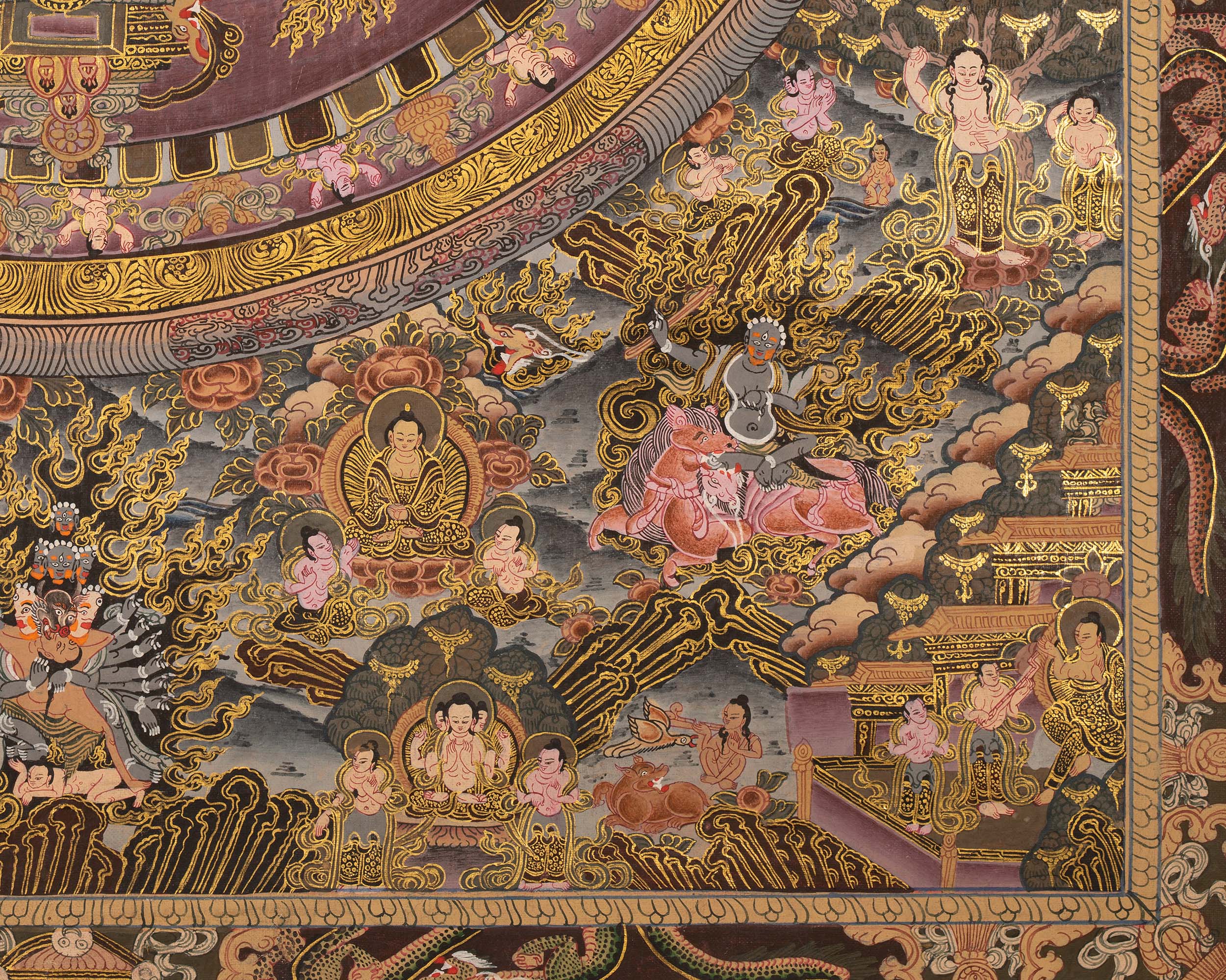 Traditional Buddha Mandala | 24K Gold Tibetan Thangka of Peace and Awakening