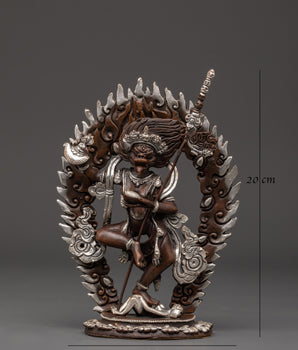 Yogini Simhamukha Statue | Sacred Oxidized Copper & Silver-Plated Sculpture