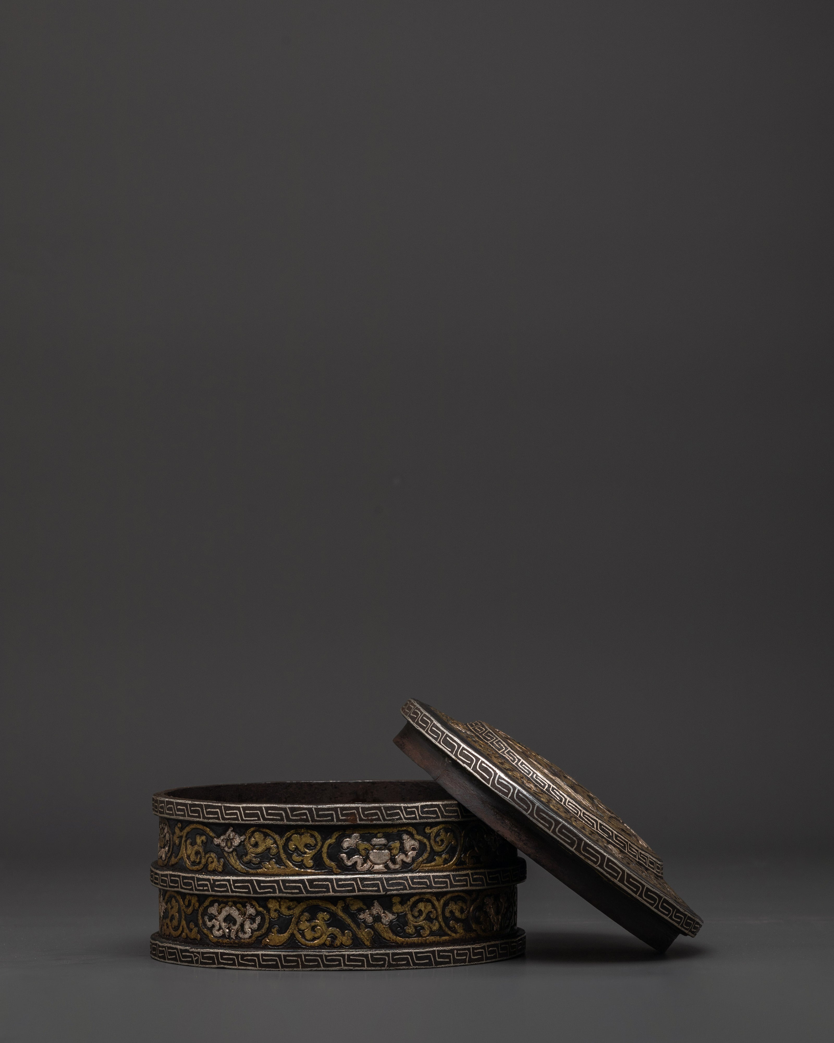 Tibetan Handcrafted Decorative Box | Iron Silver Inlaid Storage Container