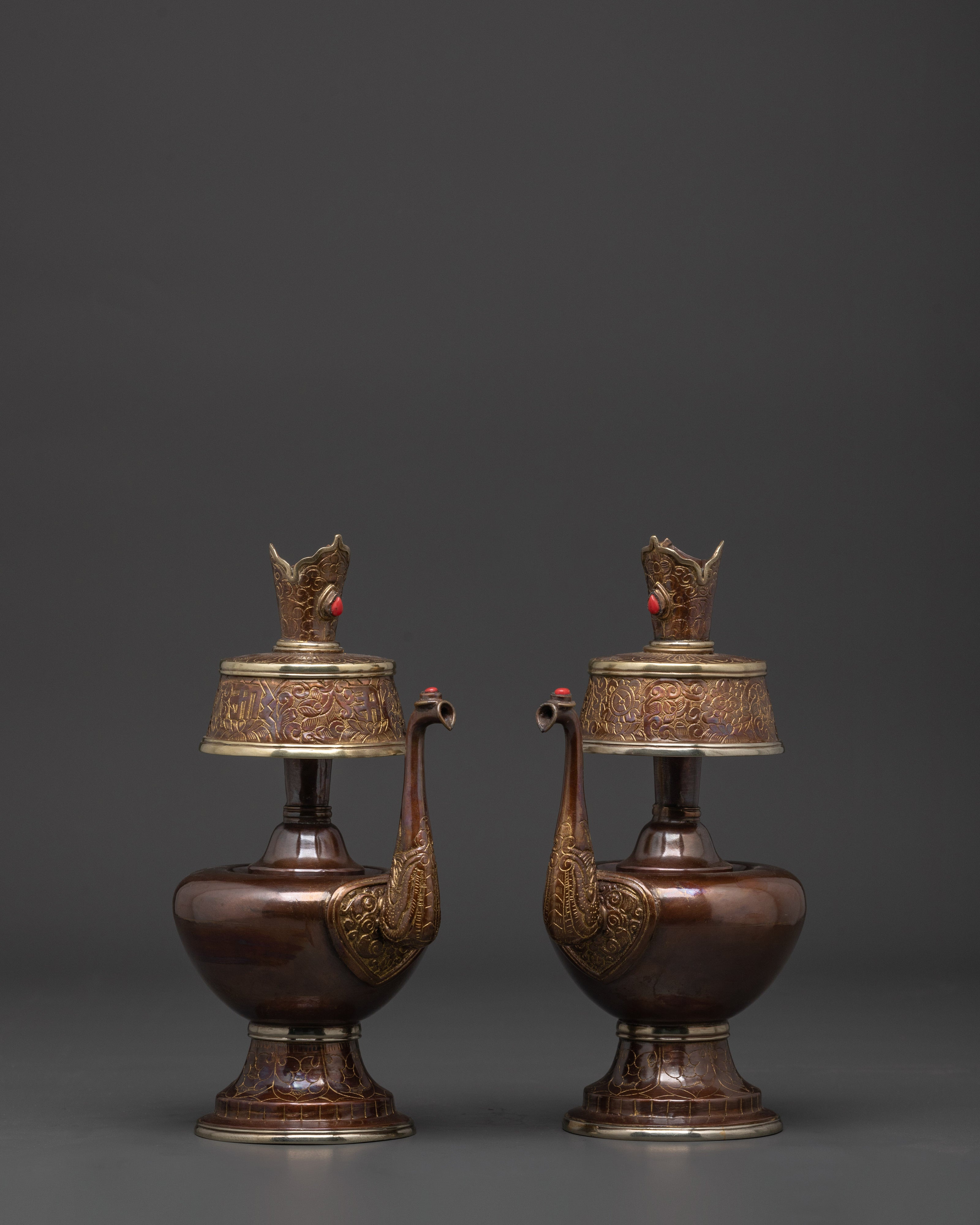 Buddhist Sacred Bhumba Set | Oxidized Copper Tibetan Ritual Water Offering Set