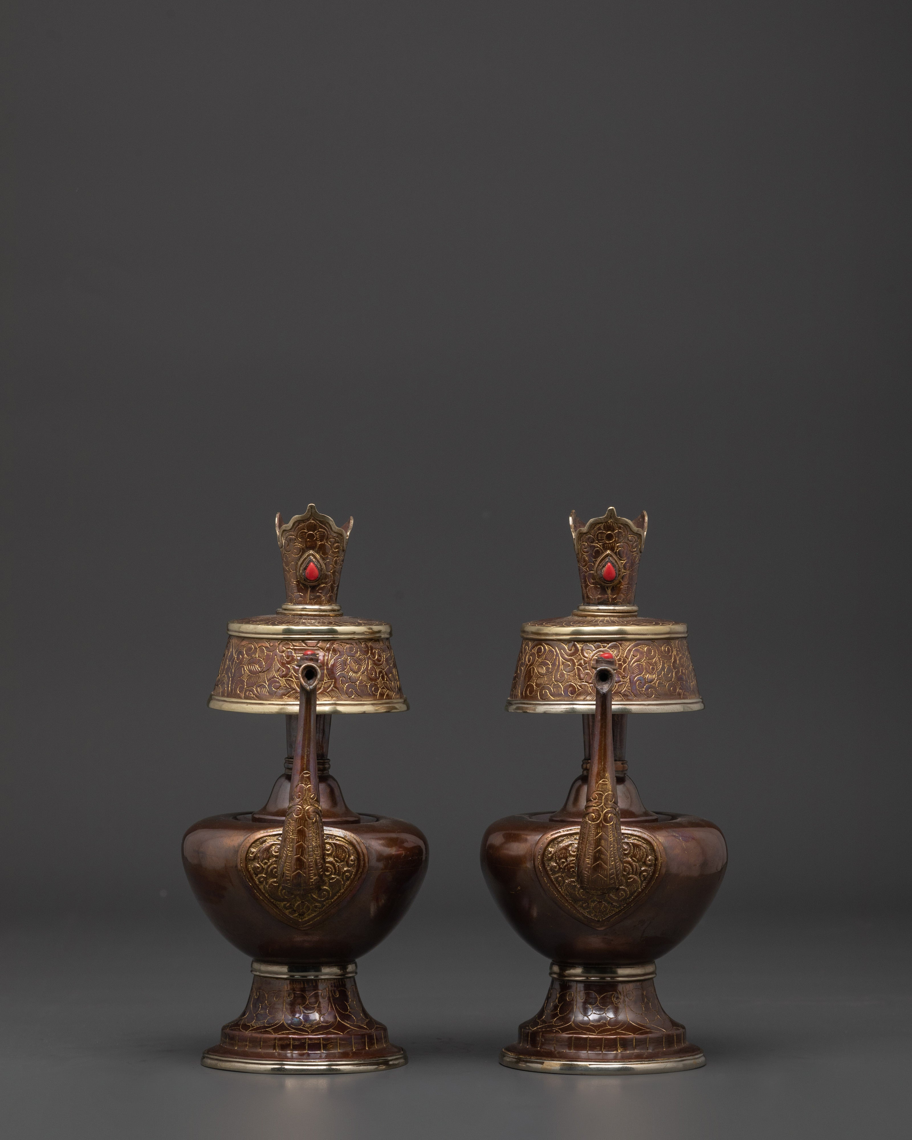 Buddhist Sacred Bhumba Set | Oxidized Copper Tibetan Ritual Water Offering Set