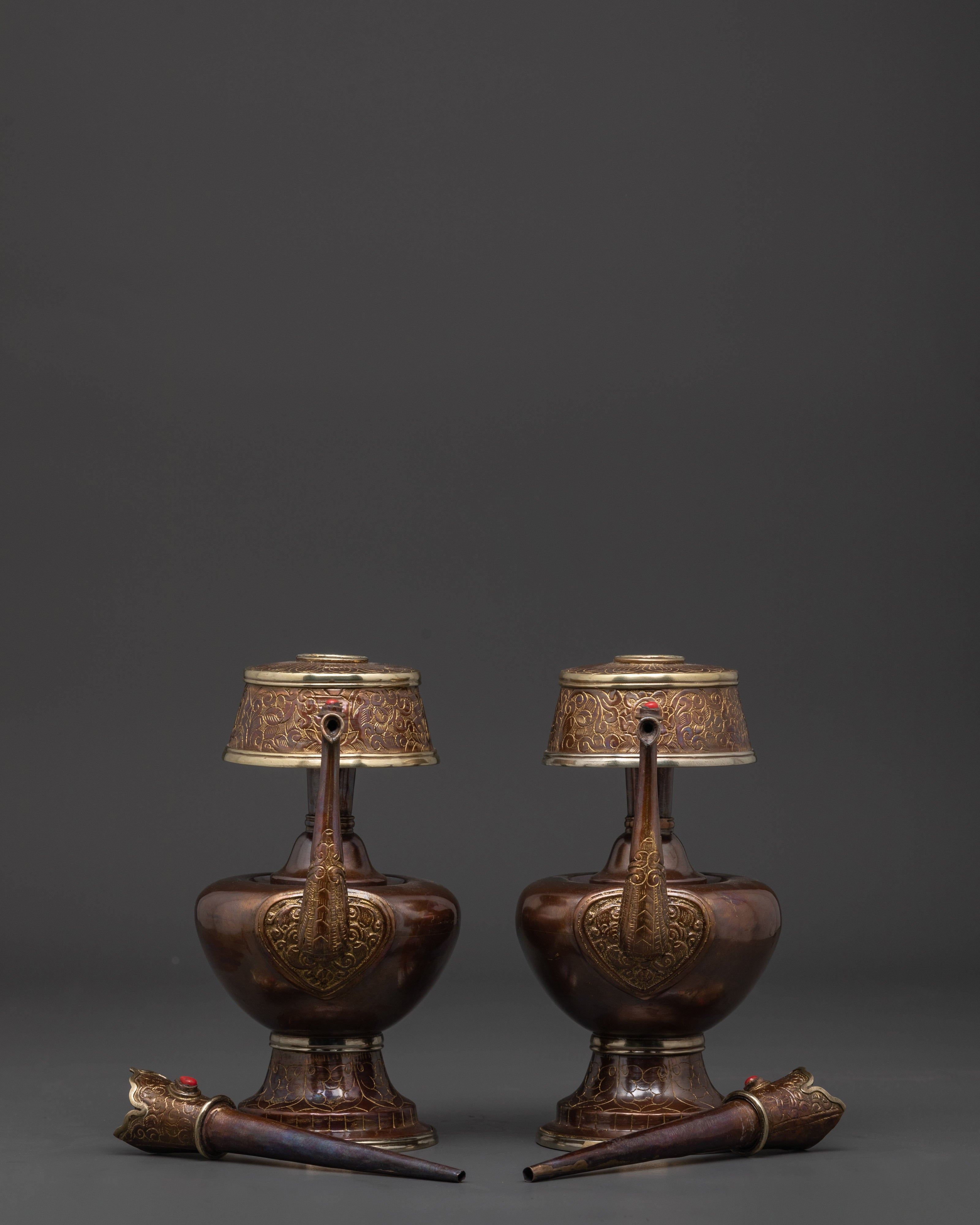 Buddhist Sacred Bhumba Set | Oxidized Copper Tibetan Ritual Water Offering Set