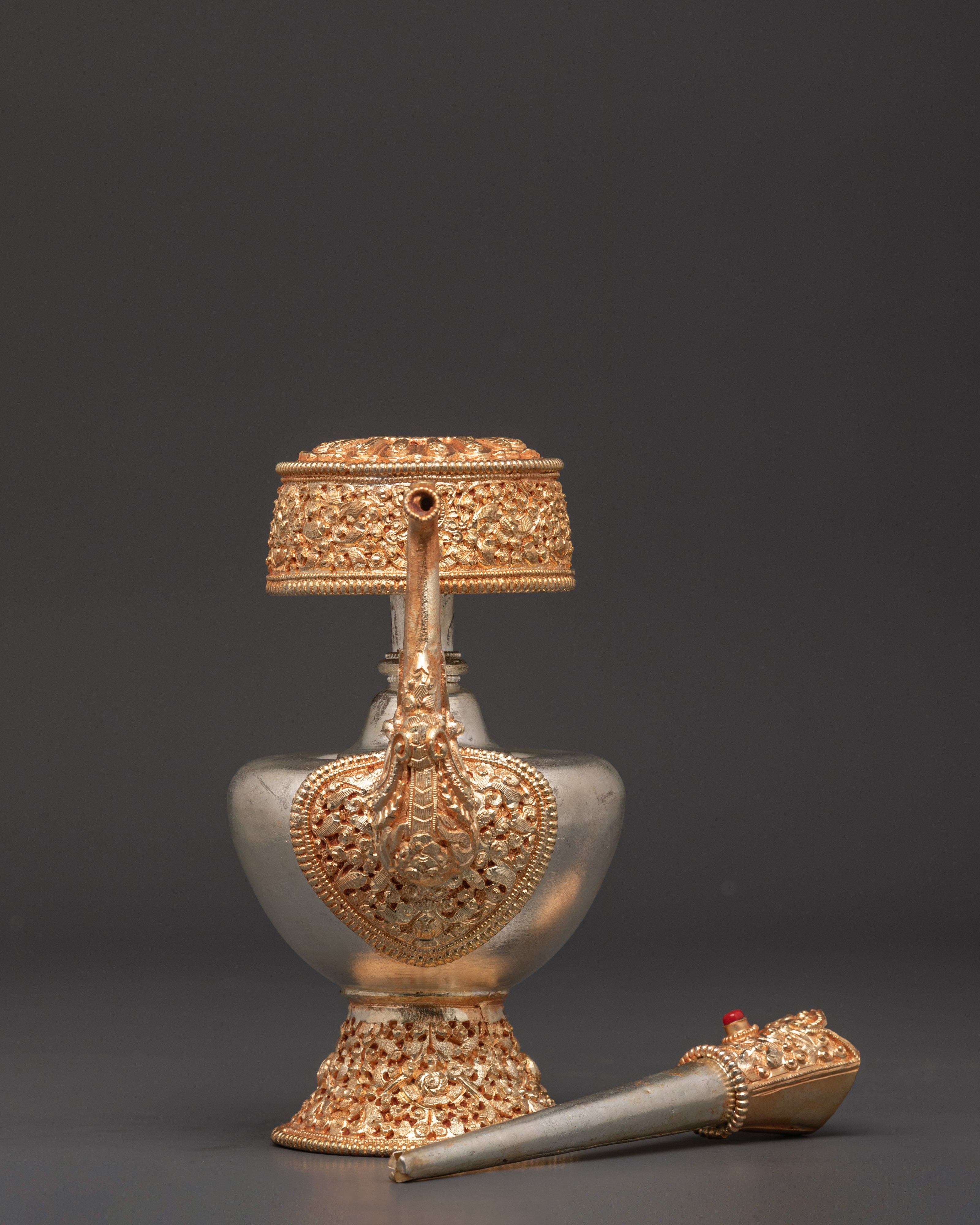 Electro Gold & Silver Plated Bhumba Set | Tibetan Copper Ritual Offering Vessels