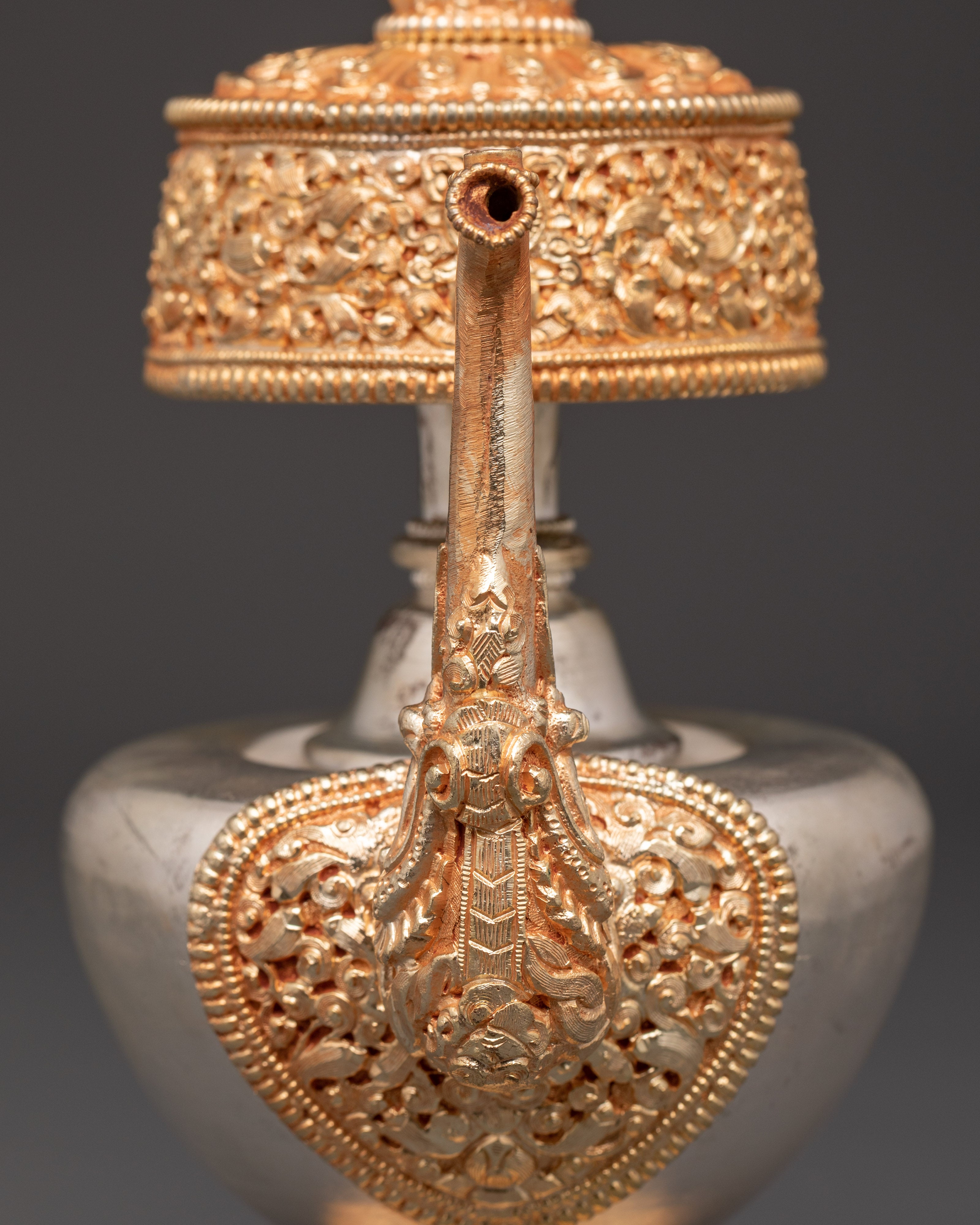 Electro Gold & Silver Plated Bhumba Set | Tibetan Copper Ritual Offering Vessels