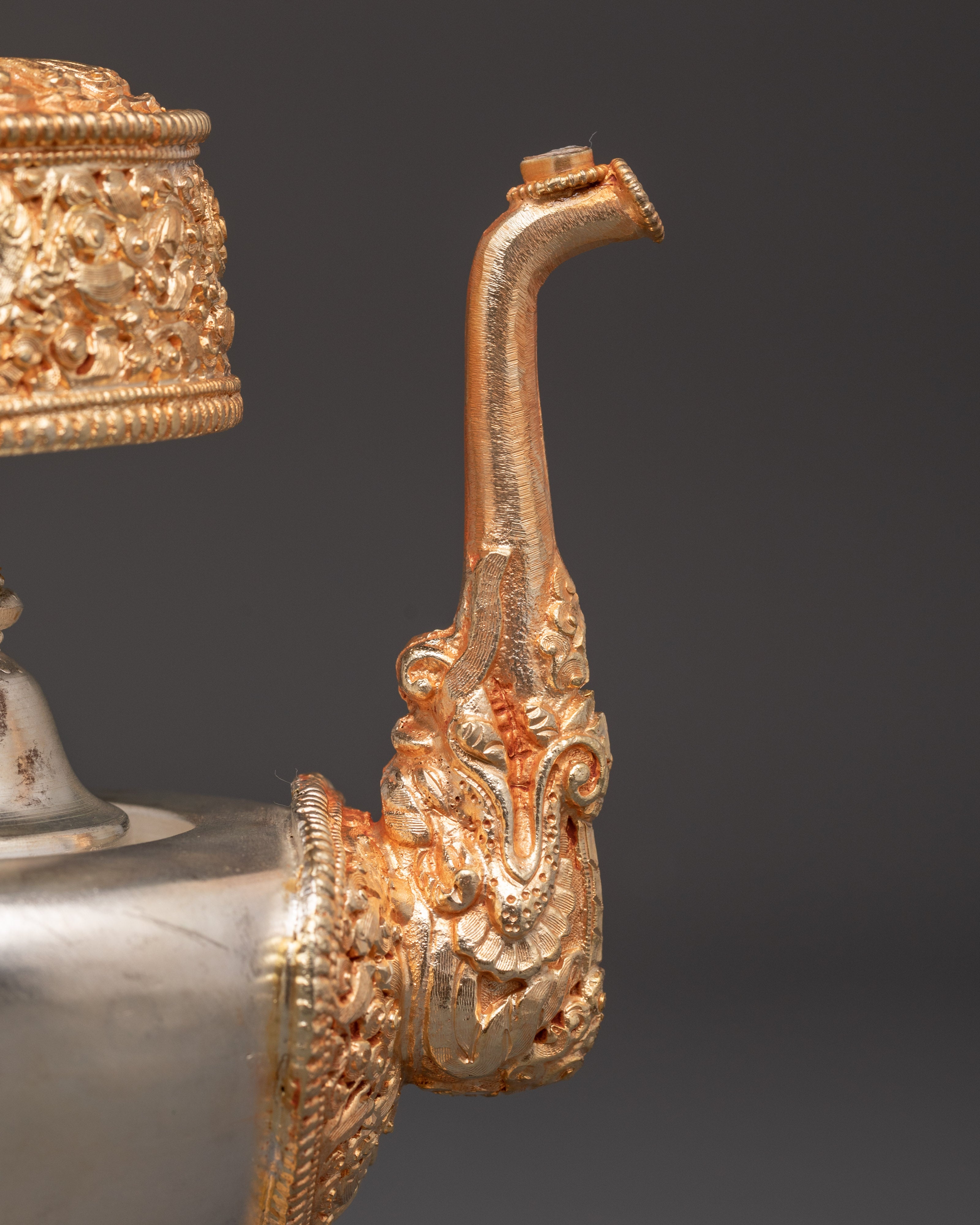 Electro Gold & Silver Plated Bhumba Set | Tibetan Copper Ritual Offering Vessels