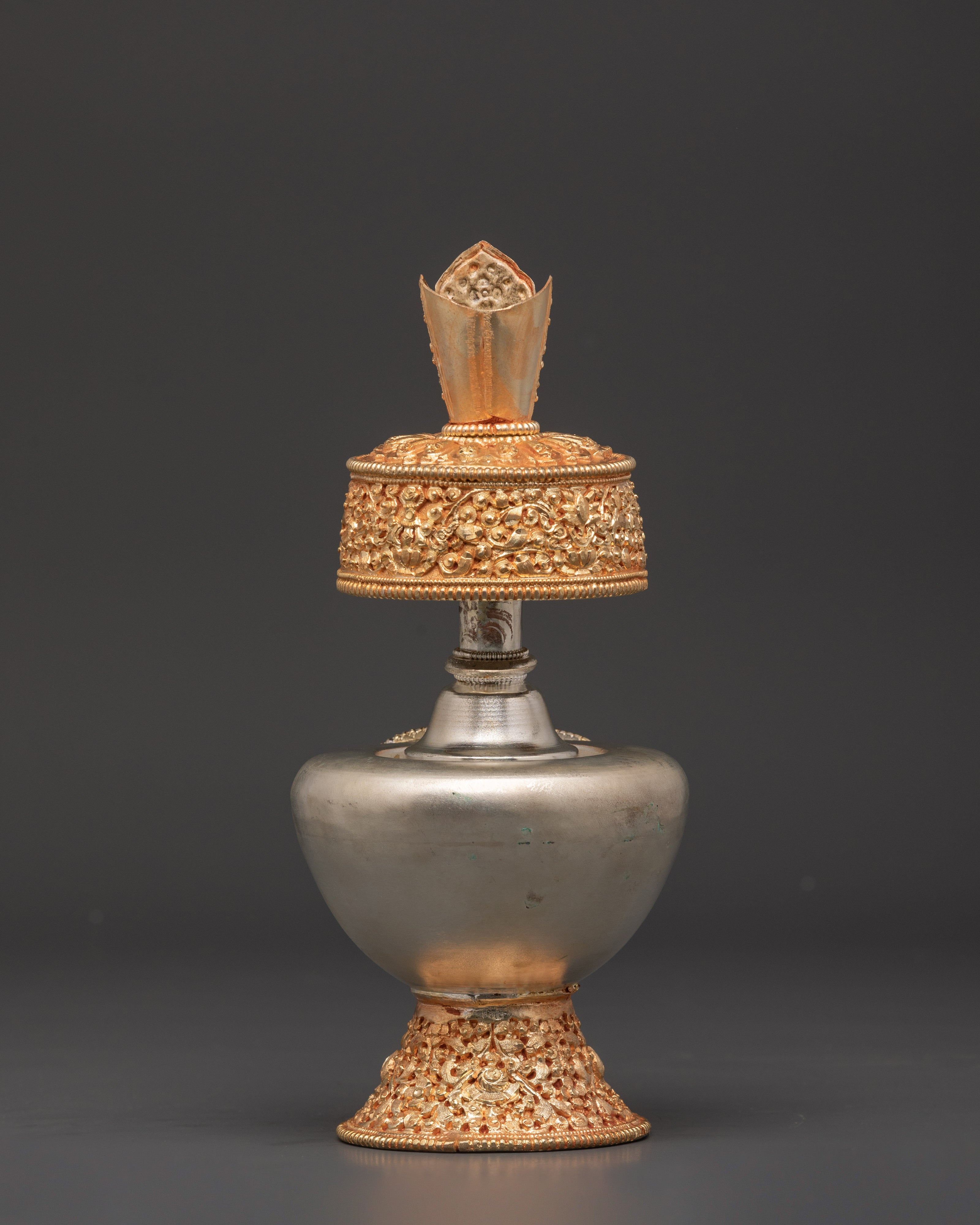 Electro Gold & Silver Plated Bhumba Set | Tibetan Copper Ritual Offering Vessels