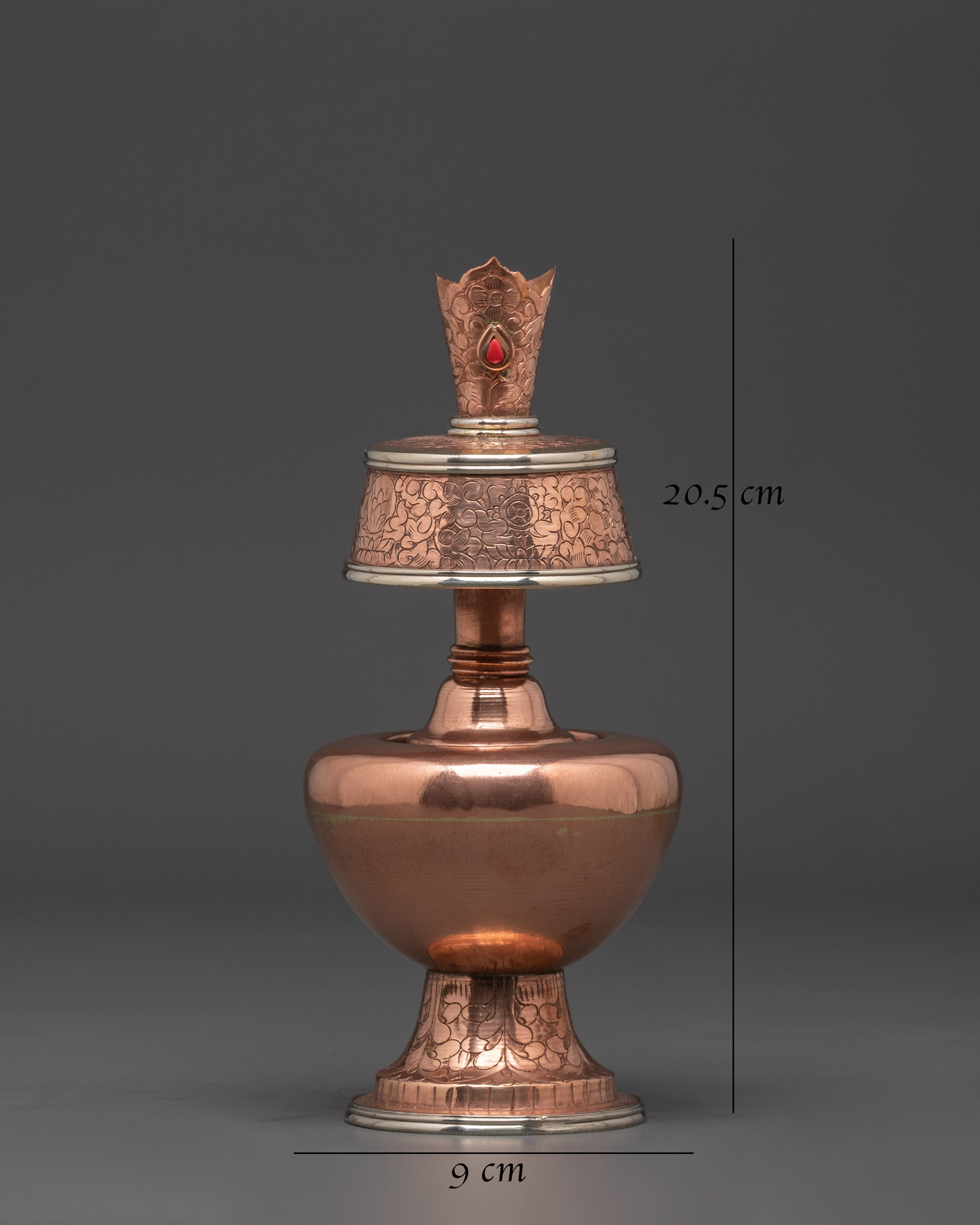 Himalayan Copper Buddhist Bumpa Set | 20.5cm Altar Vase with White Metal