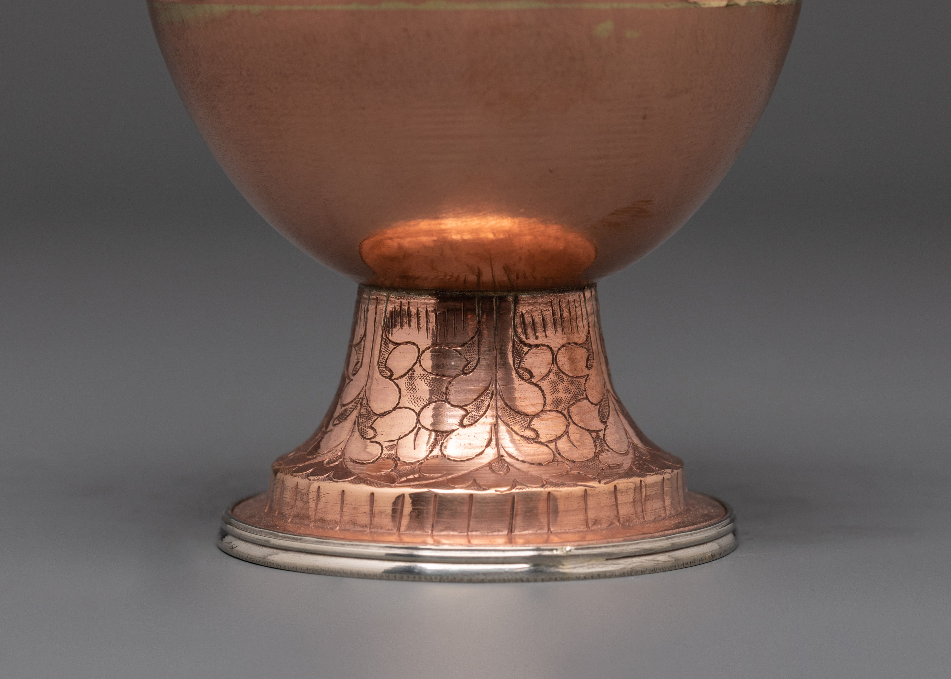 Himalayan Copper Buddhist Bumpa Set | 20.5cm Altar Vase with White Metal