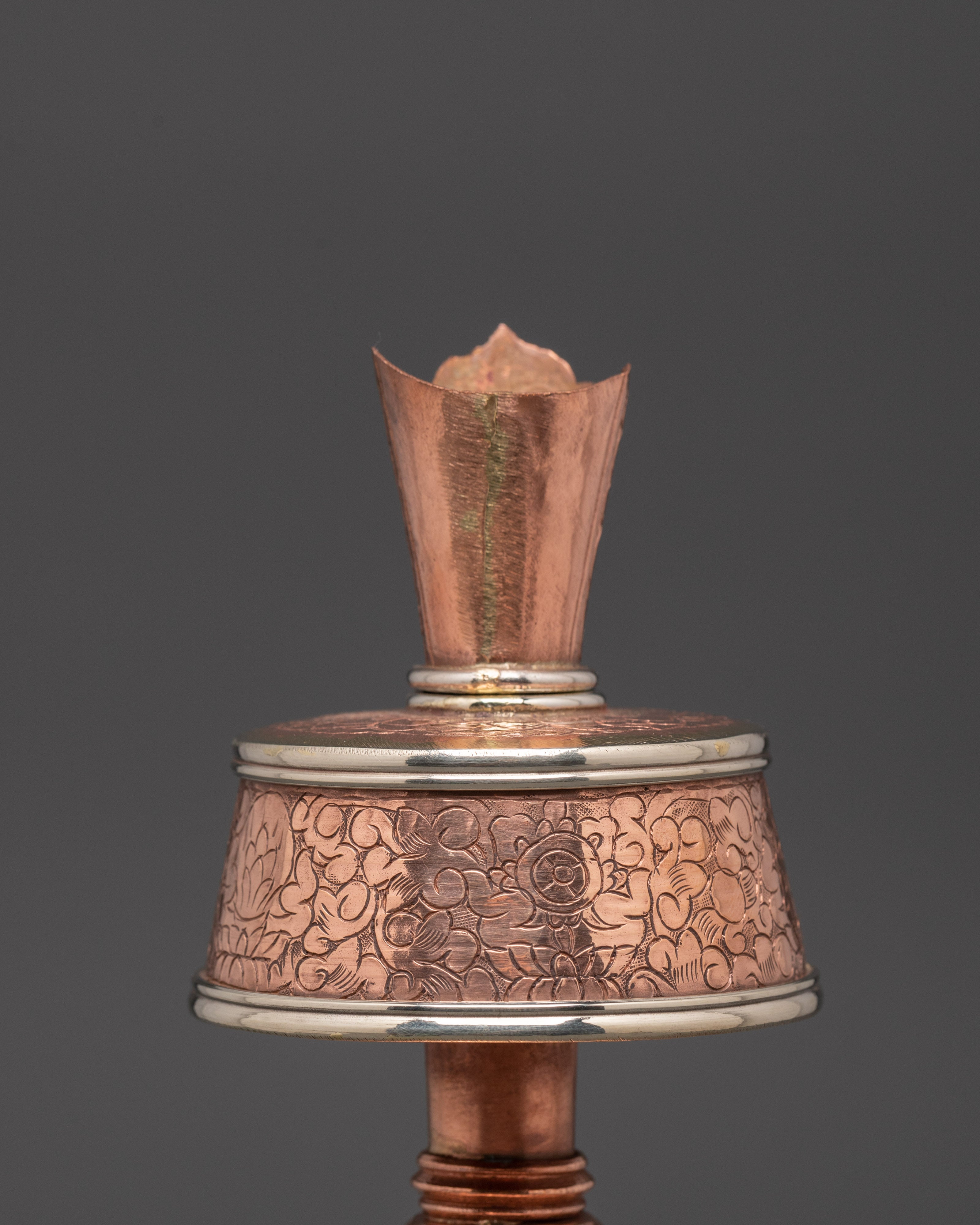 Himalayan Copper Buddhist Bumpa Set | 20.5cm Altar Vase with White Metal