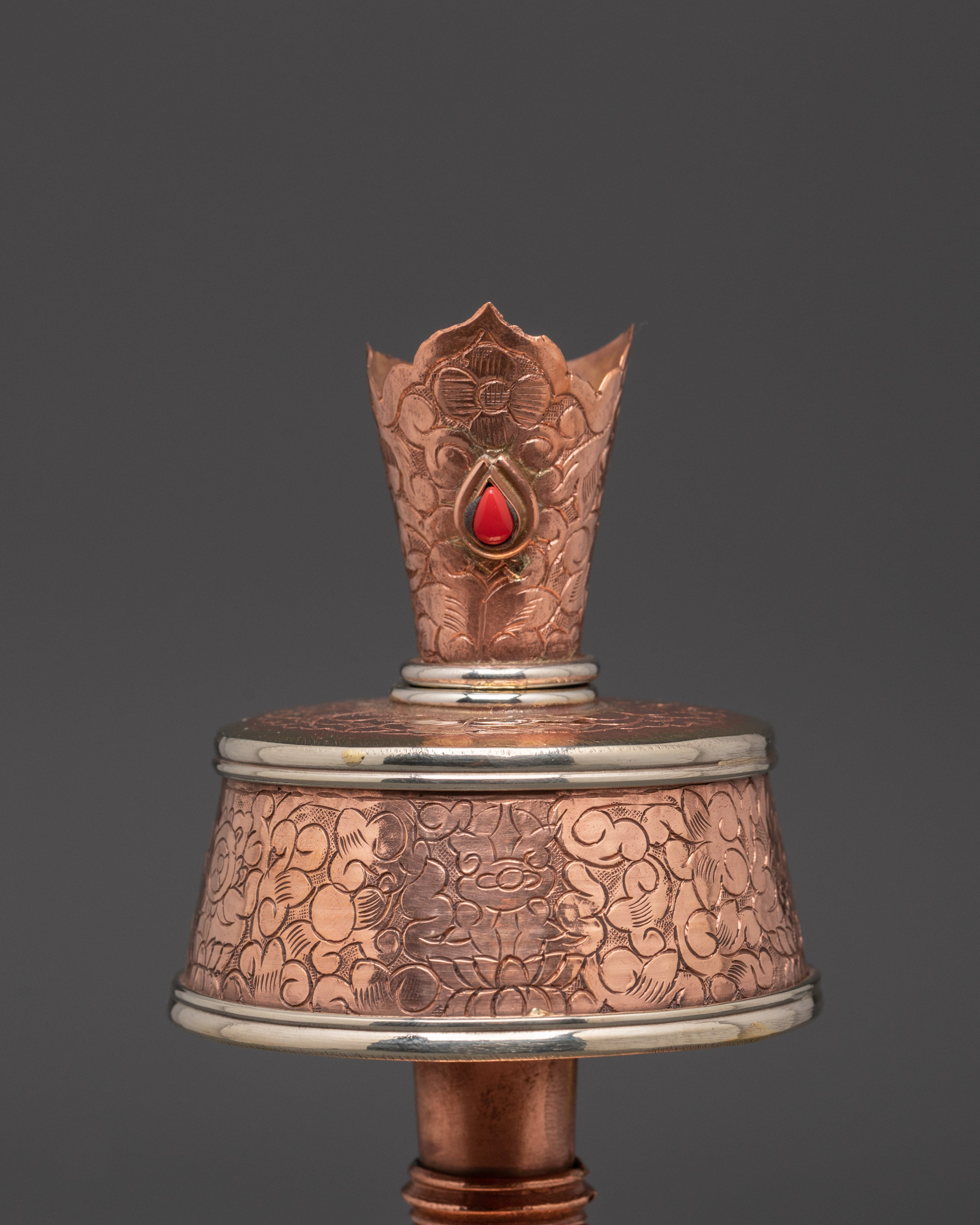 Himalayan Copper Buddhist Bumpa Set | 20.5cm Altar Vase with White Metal