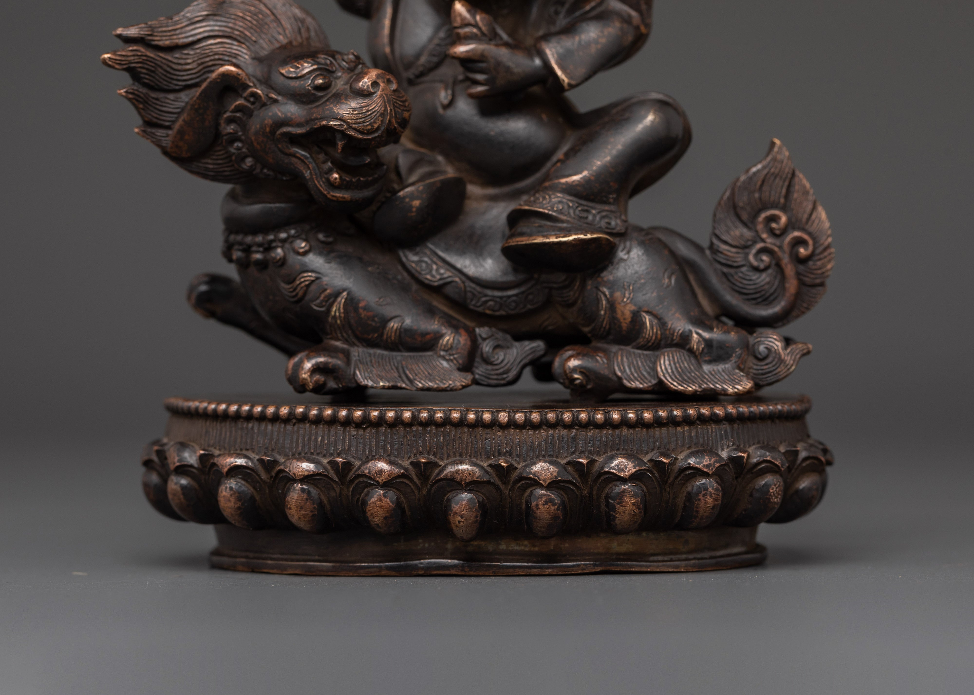 Dorje Lekpa Tibetan Statue | Handcrafted Protector Deity on Snow Lion