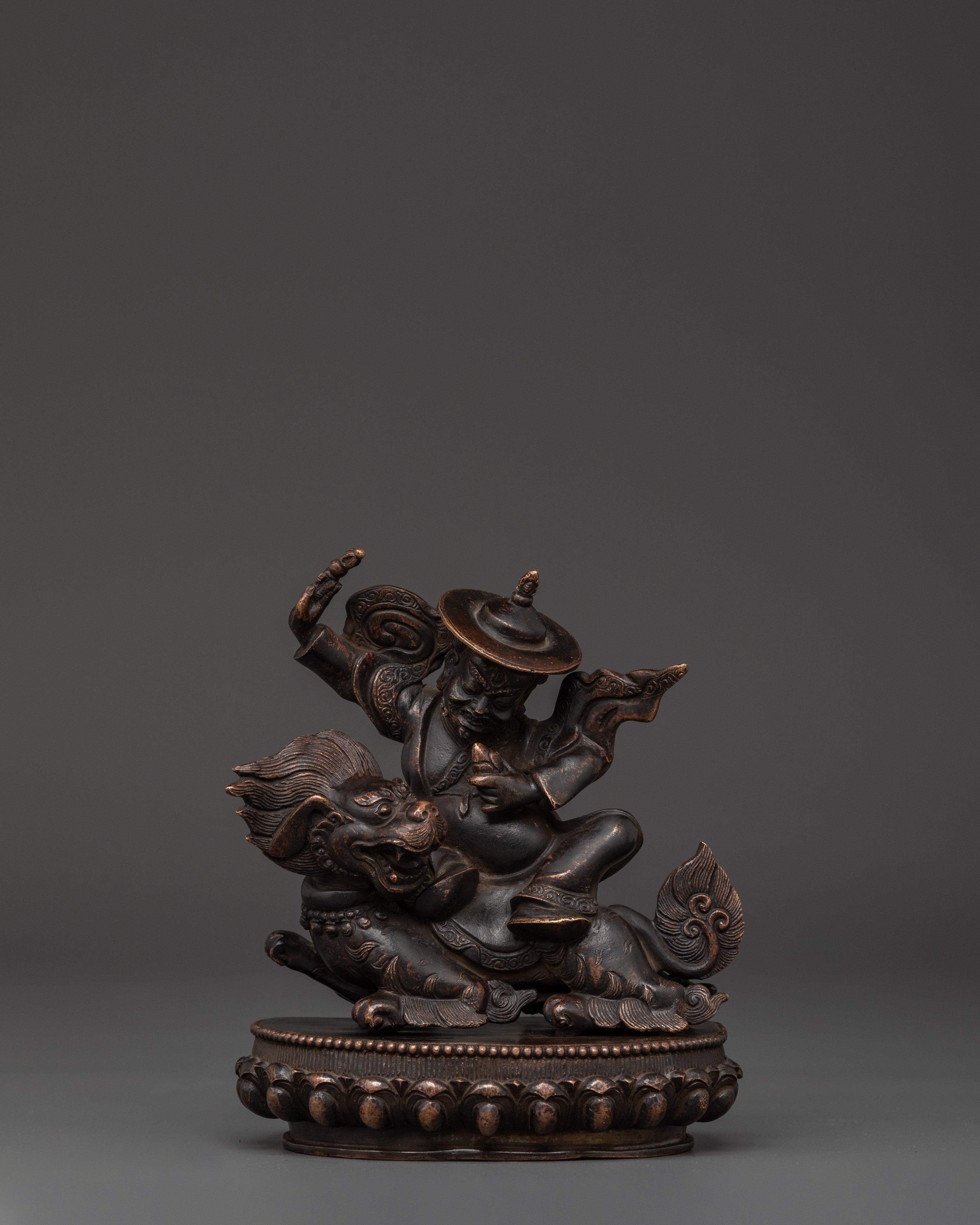 Dorje Lekpa Tibetan Statue | Handcrafted Protector Deity on Snow Lion