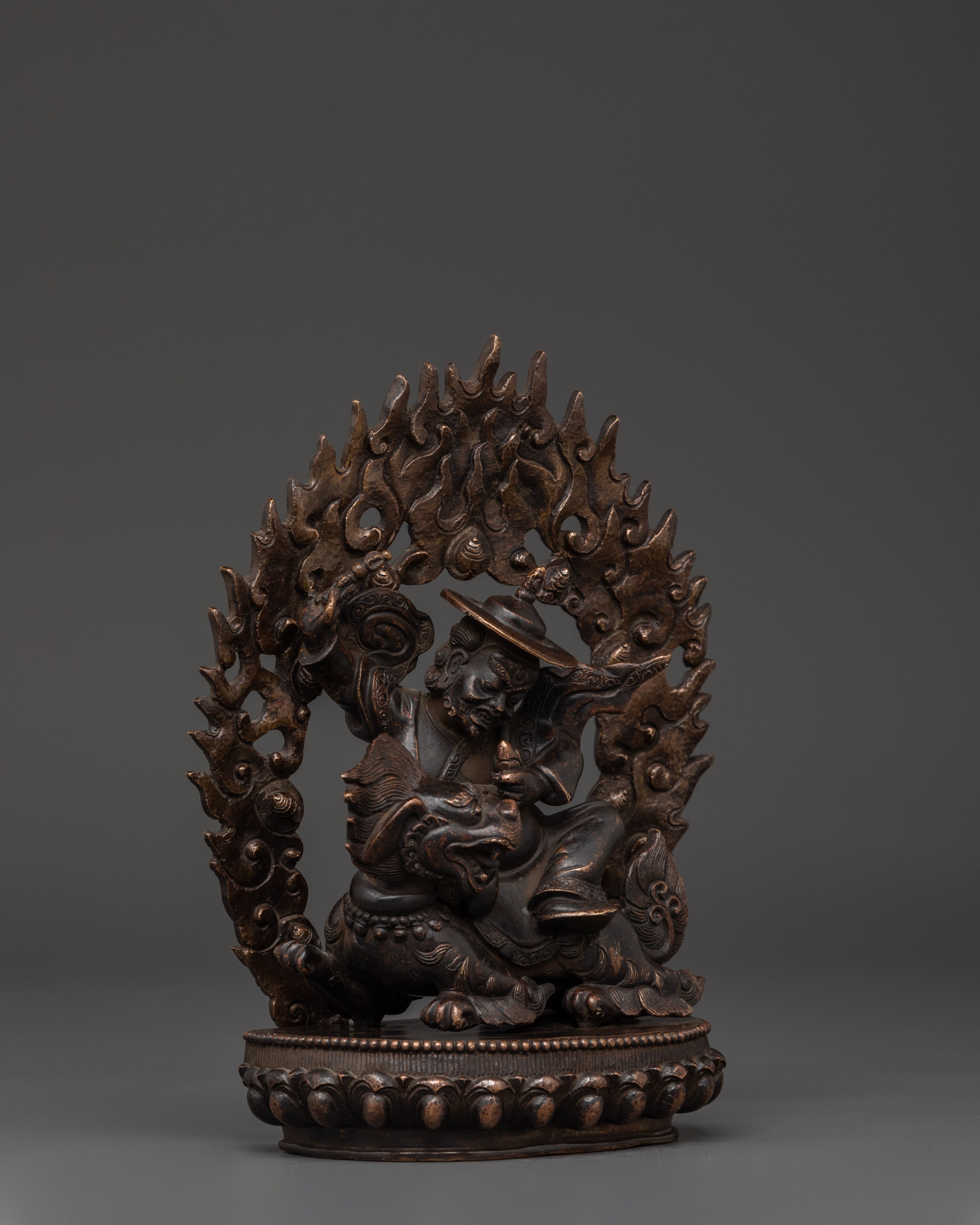 Dorje Lekpa Tibetan Statue | Handcrafted Protector Deity on Snow Lion