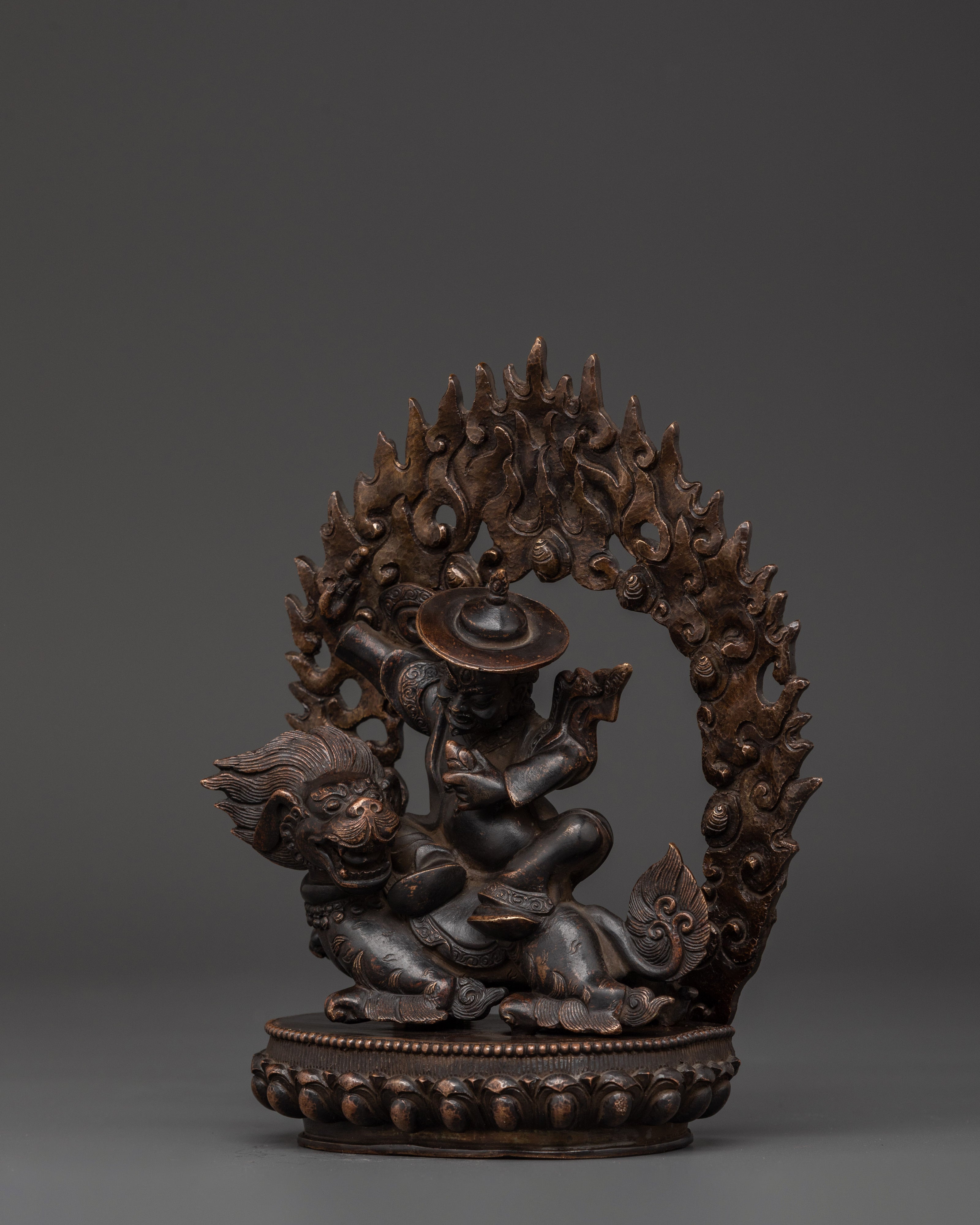 Dorje Lekpa Tibetan Statue | Handcrafted Protector Deity on Snow Lion
