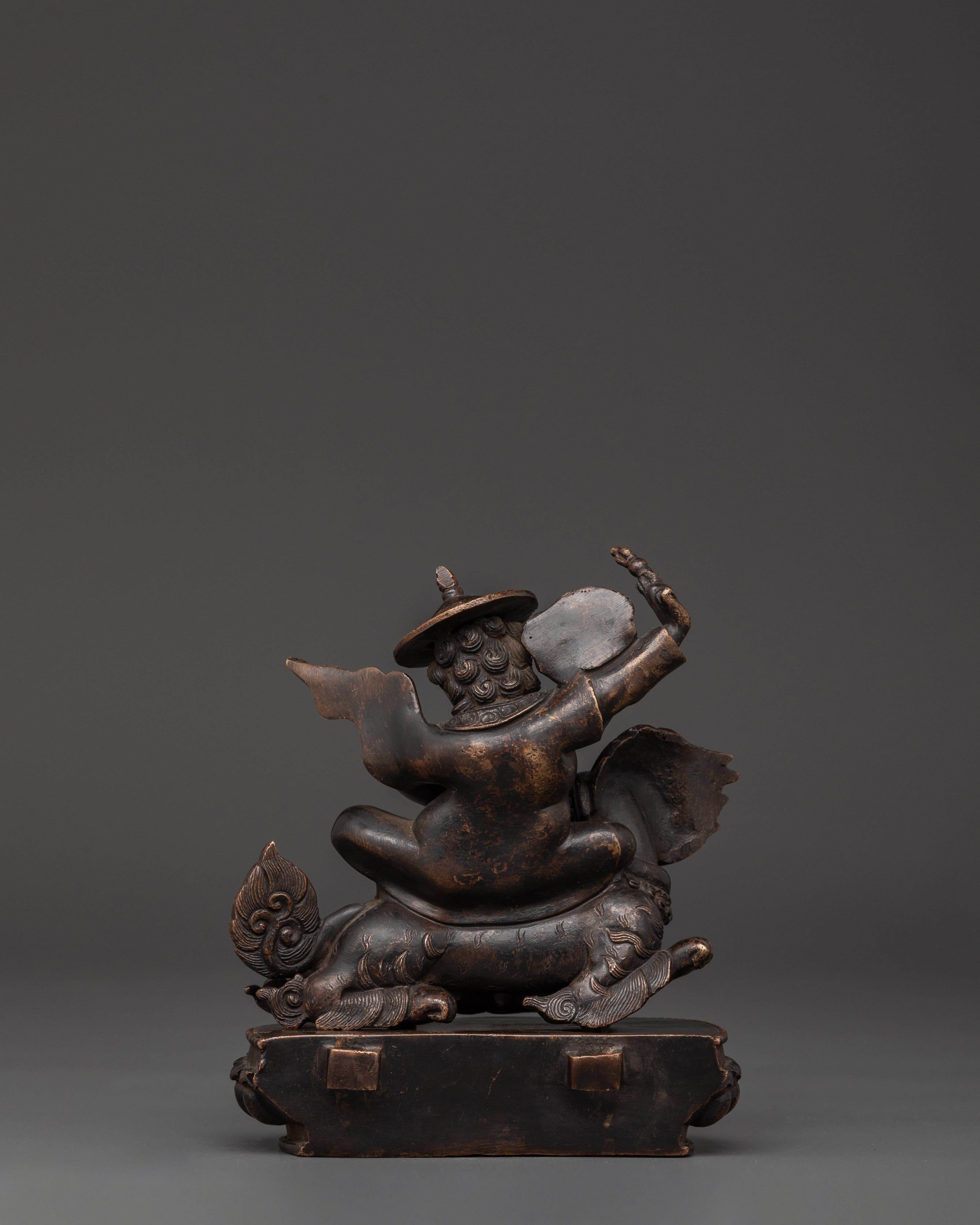 Dorje Lekpa Tibetan Statue | Handcrafted Protector Deity on Snow Lion