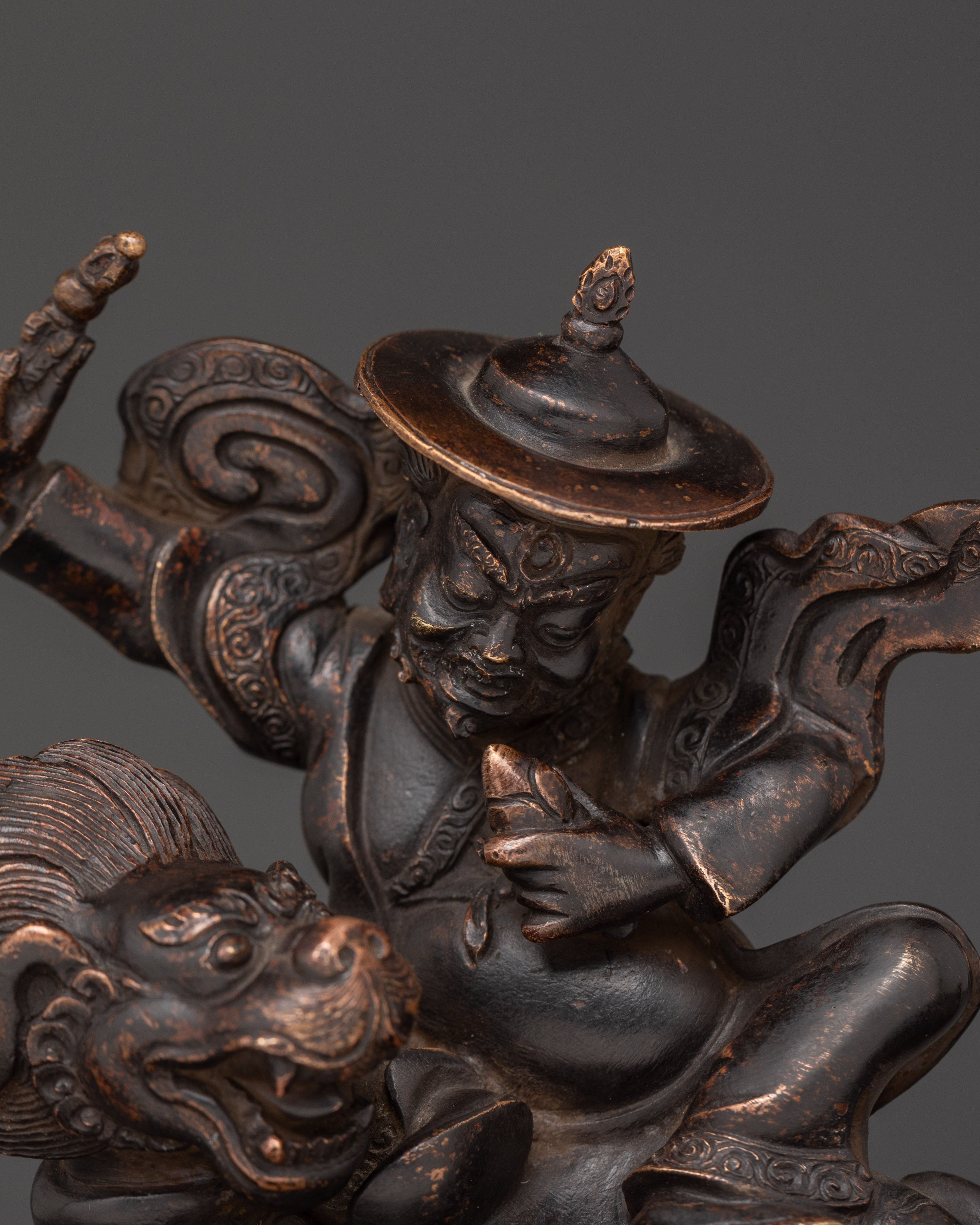 Dorje Lekpa Tibetan Statue | Handcrafted Protector Deity on Snow Lion