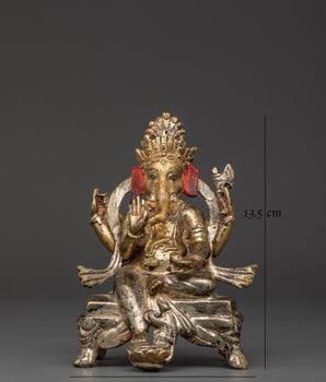Seated Ganesha Statue | Silver and Gold-Toned Hindu Deity Sculpture
