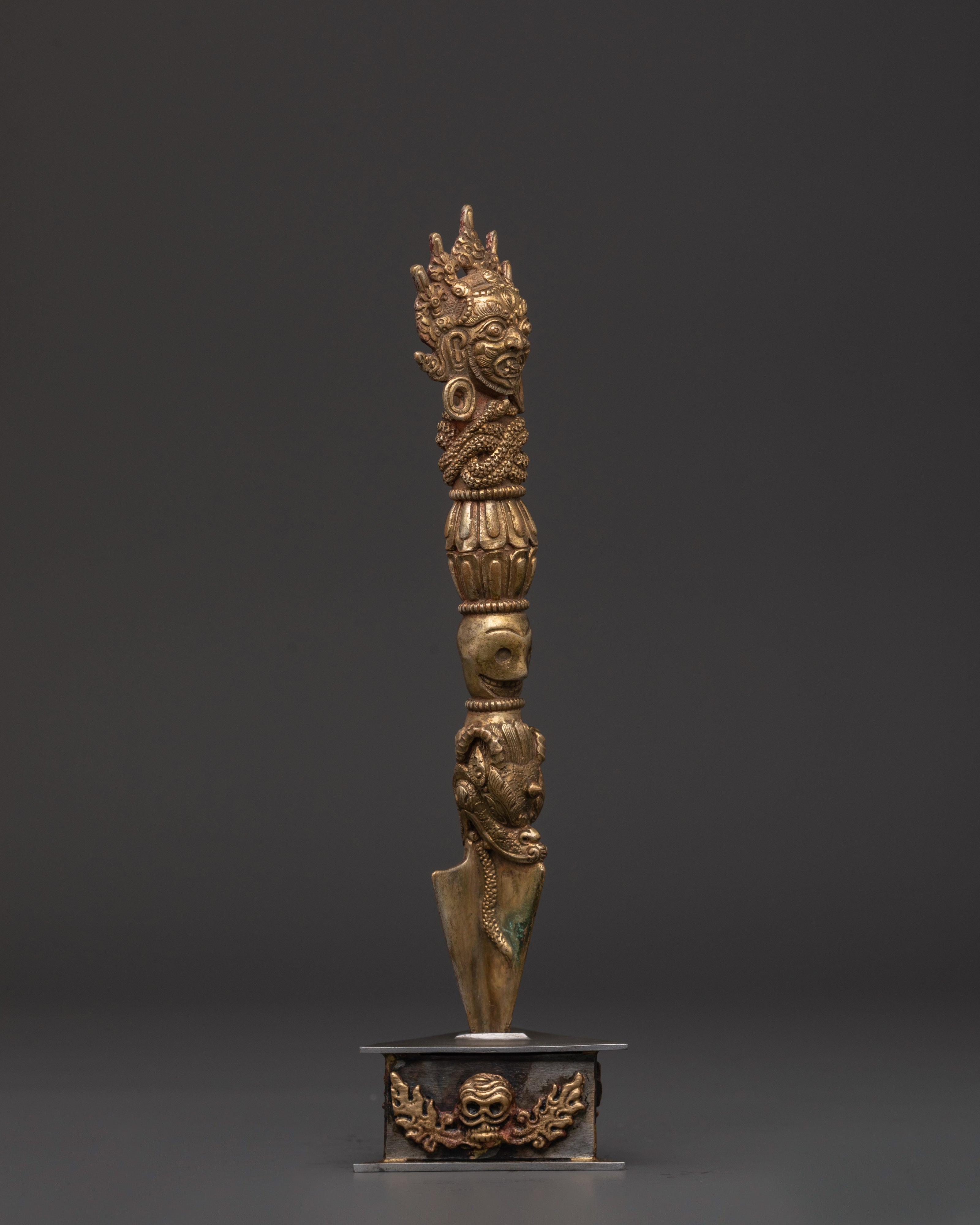 Tibetan Ceremonial Copper Phurba | Handcrafted Gold Plated Ritual Dagger