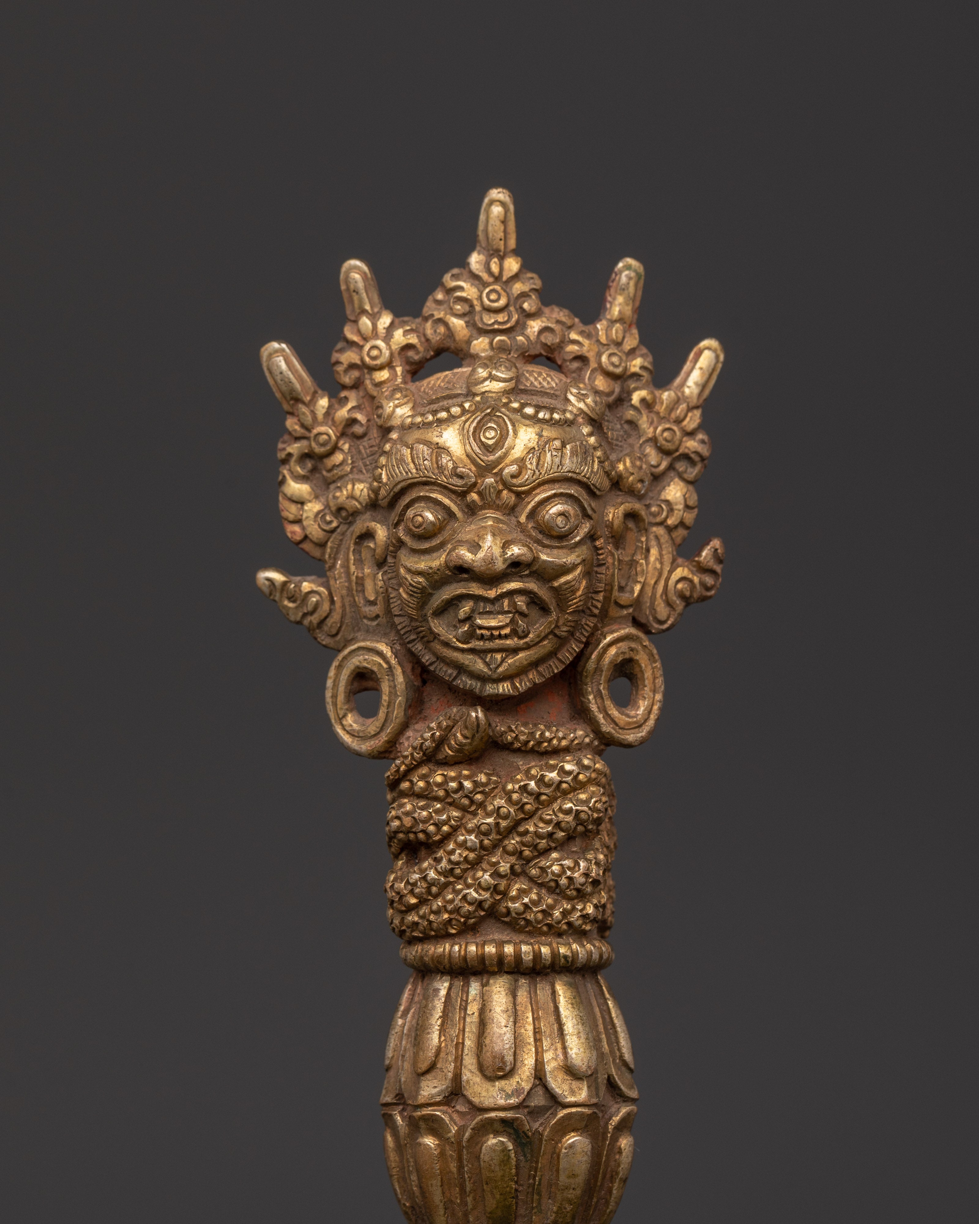 Tibetan Ceremonial Copper Phurba | Handcrafted Gold Plated Ritual Dagger